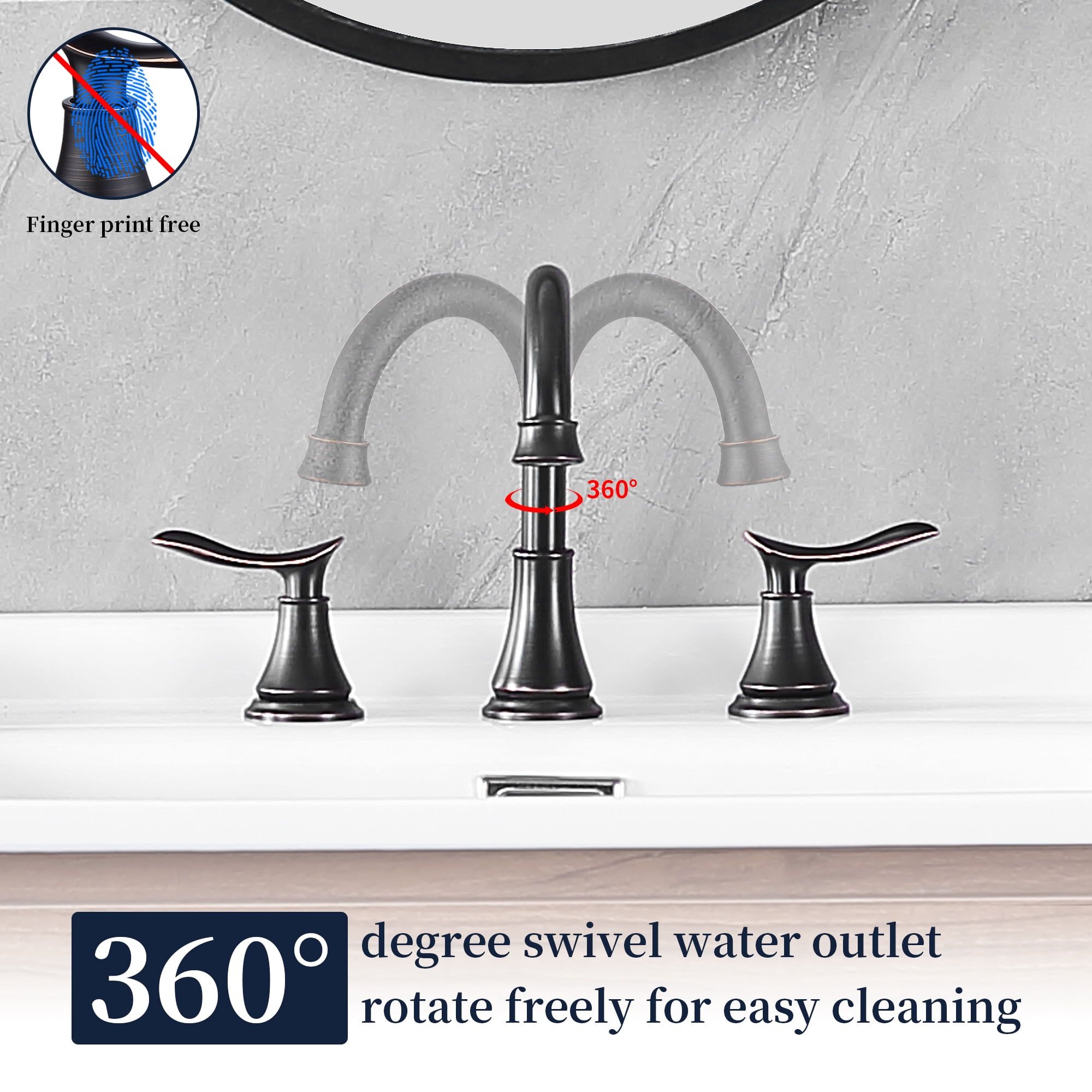 Oil Rubbed Bronze 8-Inch Widespread Bathroom Faucet with 360° Swivel Spout