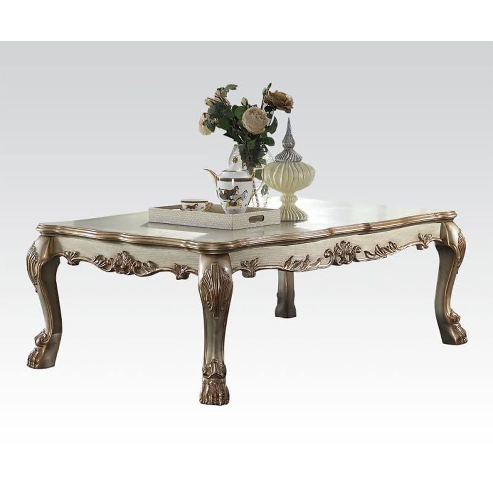 Dresden Gold Patina Rectangular Coffee Table with Carved Details