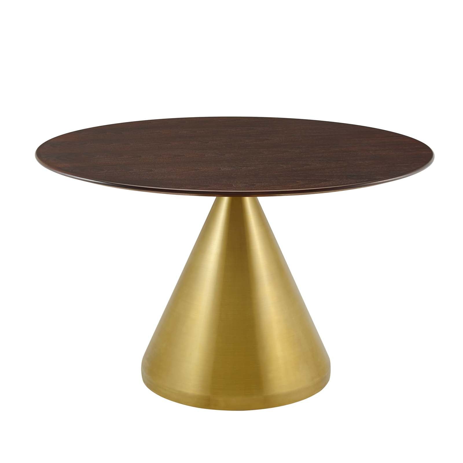 Tupelo 47" Round Dark Brown Wood Dining Table with Gold Base