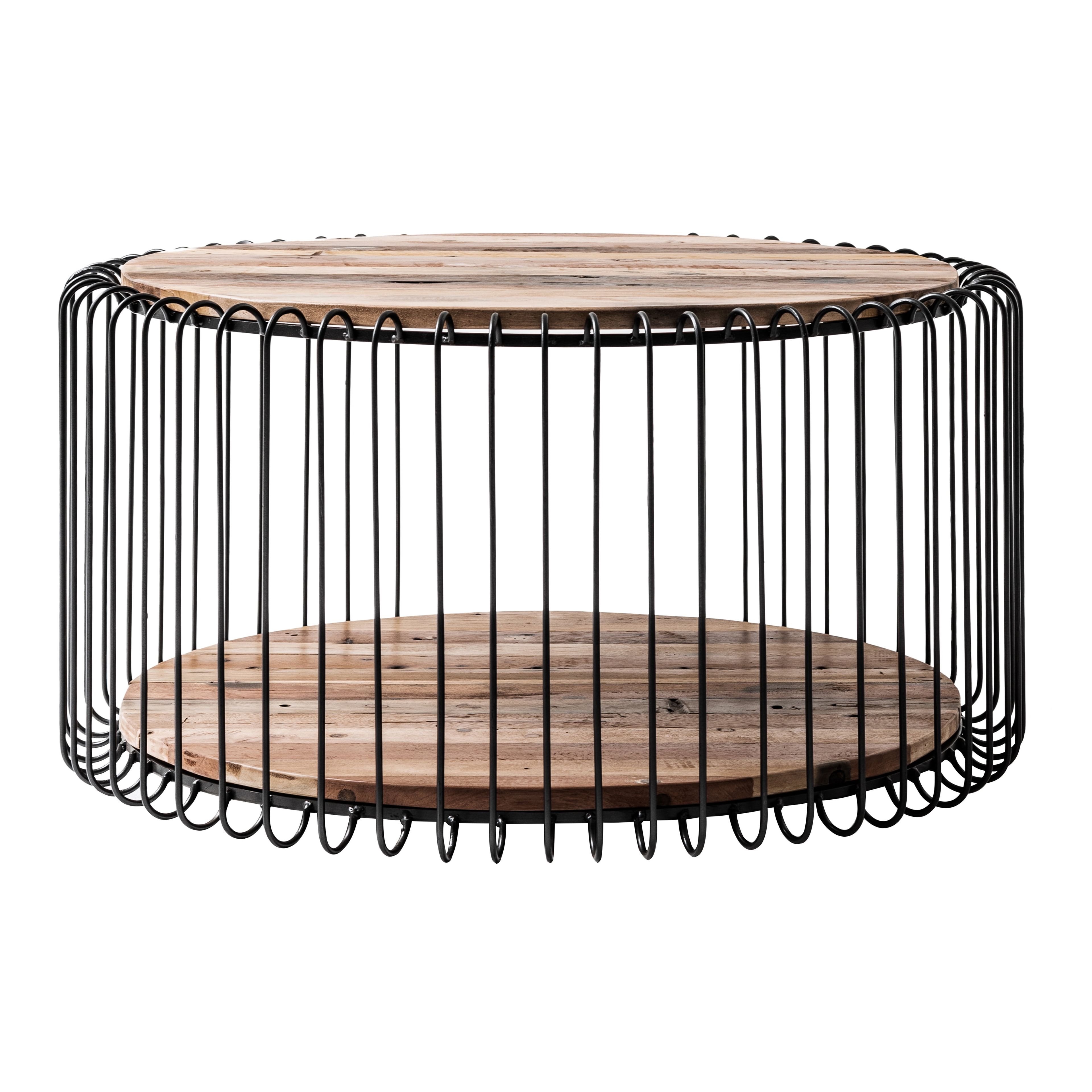 Round Wood and Metal Coffee Table with Storage