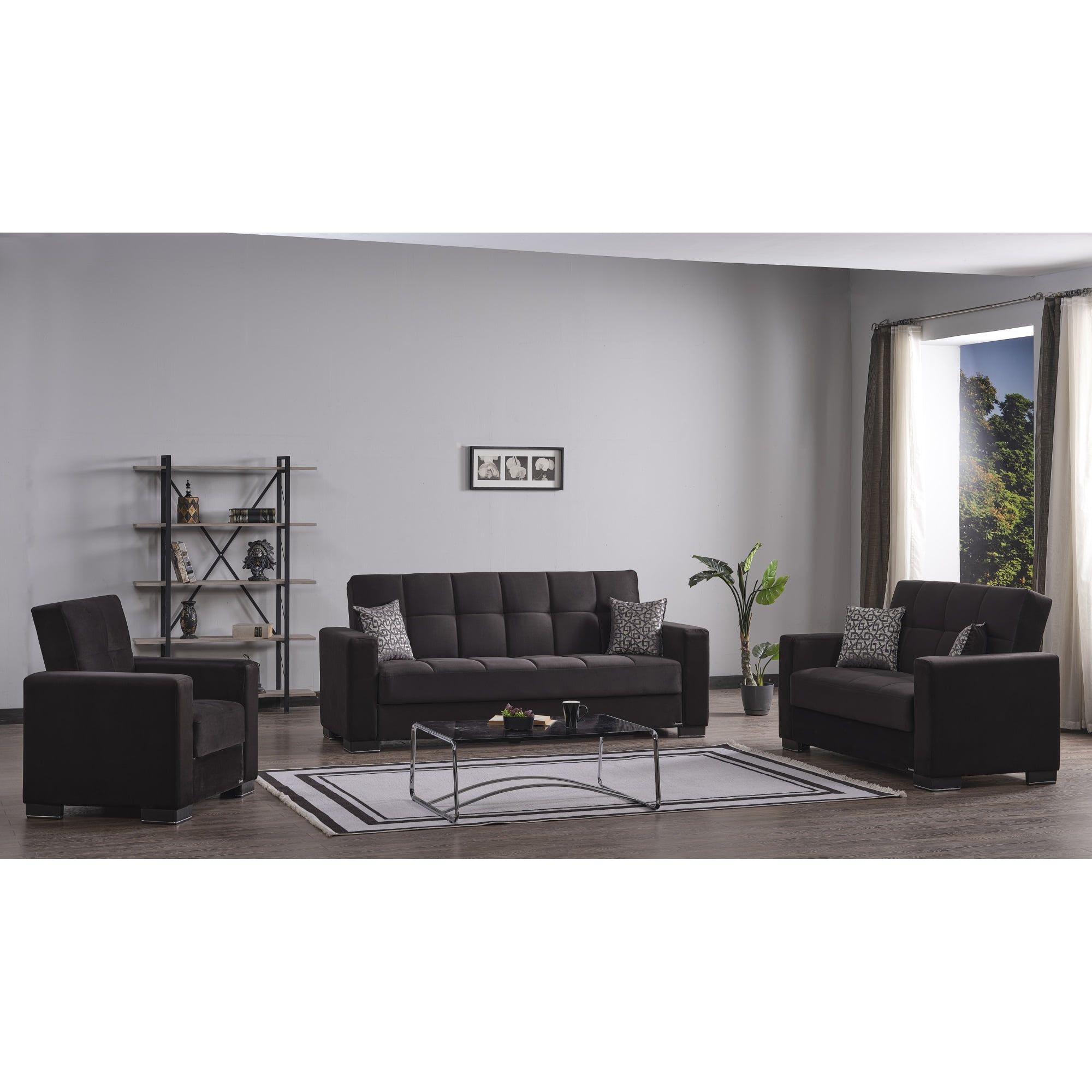 Black Twin Microfiber Sofa Bed with Storage and Track Arms