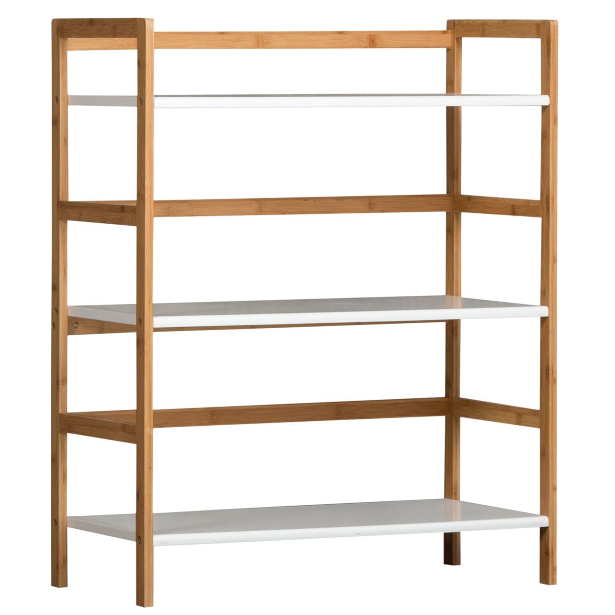 White Bamboo Frame Stackable 3-Tier Bookshelf