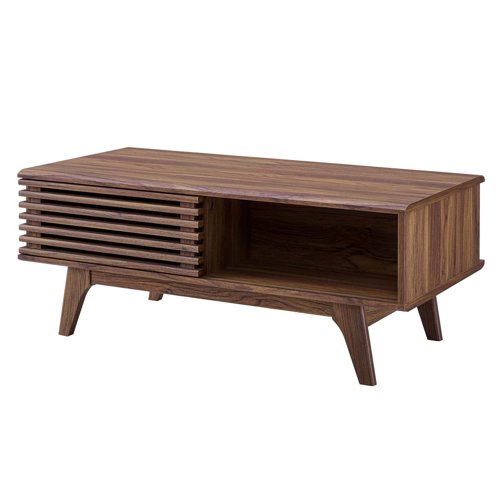 Mid-Century Modern Walnut Grain Laminate Coffee Table, 43 in