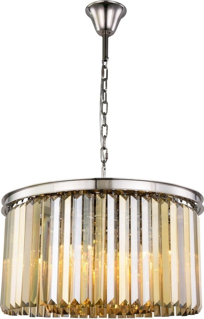 Sydney 8-Light Golden Teak Crystal Chandelier in Polished Nickel