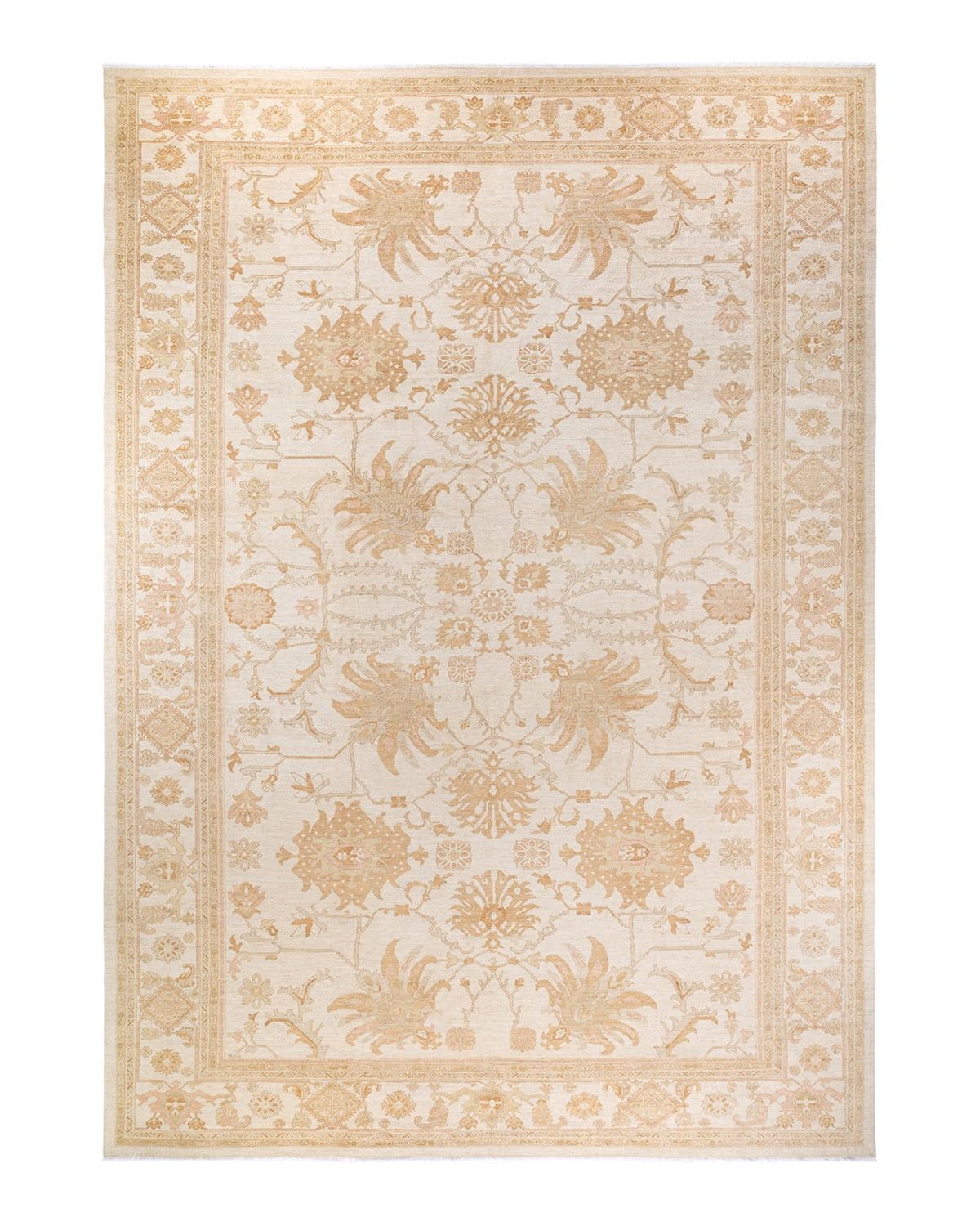 Elegant Ivory Floral Hand-Knotted Wool Area Rug 11'10" x 17'8"