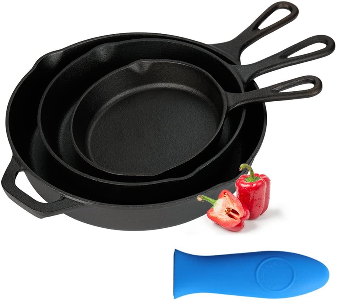 Pre-Seasoned Black Cast Iron Skillet Set, 3-Piece