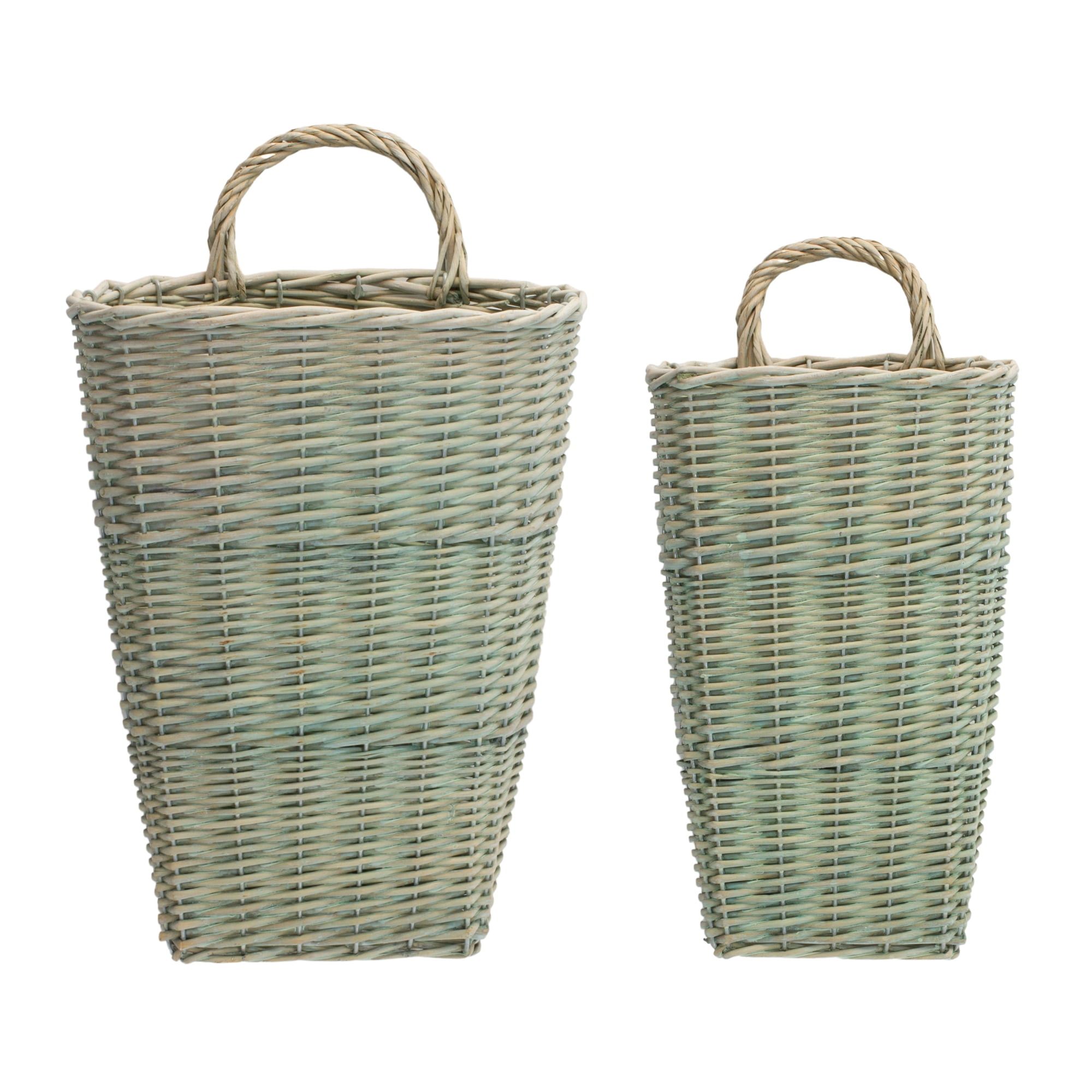 Eclectic Green Wicker Wall Basket Duo 6" x 13"