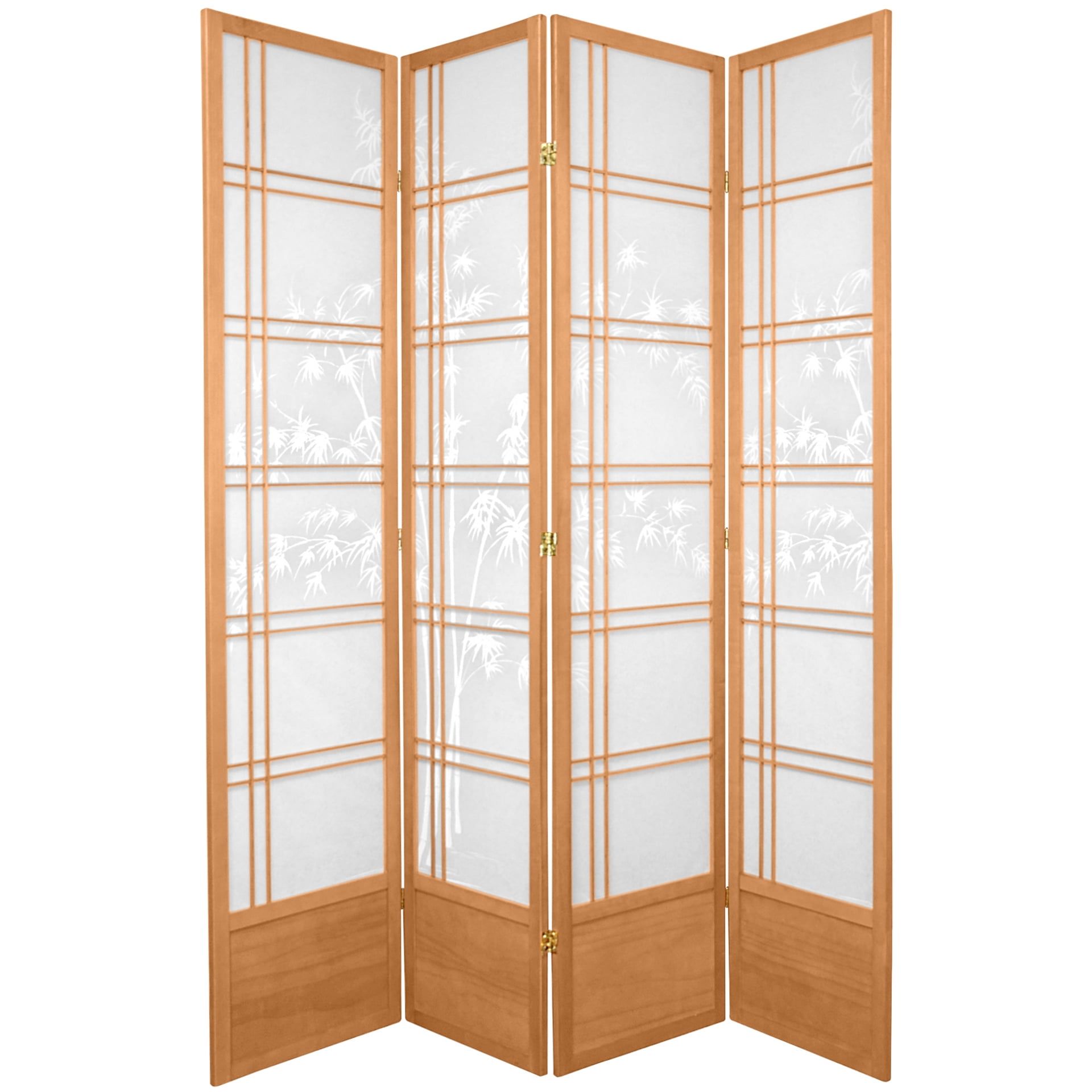 Natural Bamboo Shoji Screen Room Divider with Off-White Panels