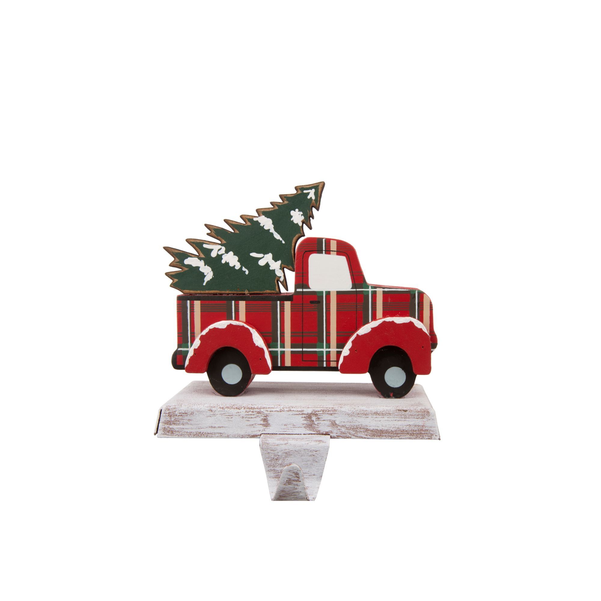 6" Red and White Wooden Christmas Truck Stocking Holder