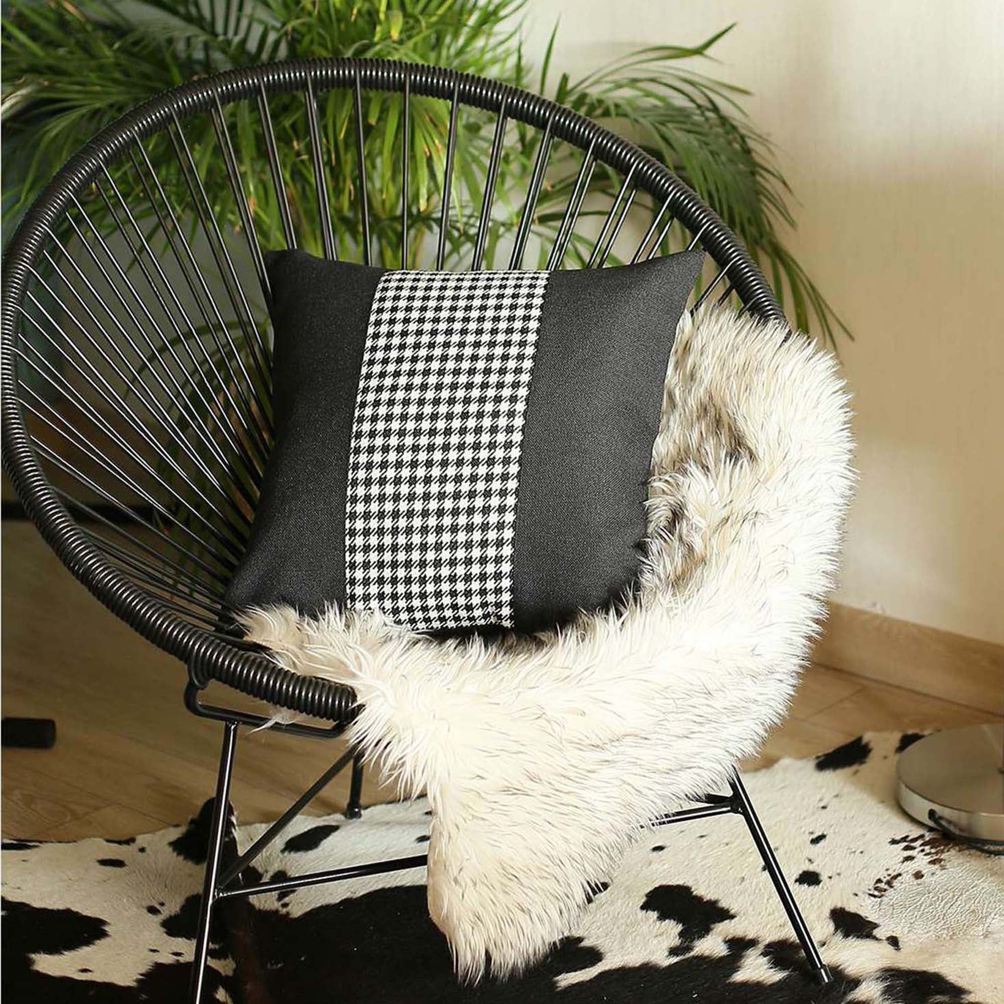 Black and White Houndstooth Jacquard 18" Square Throw Pillow Cover