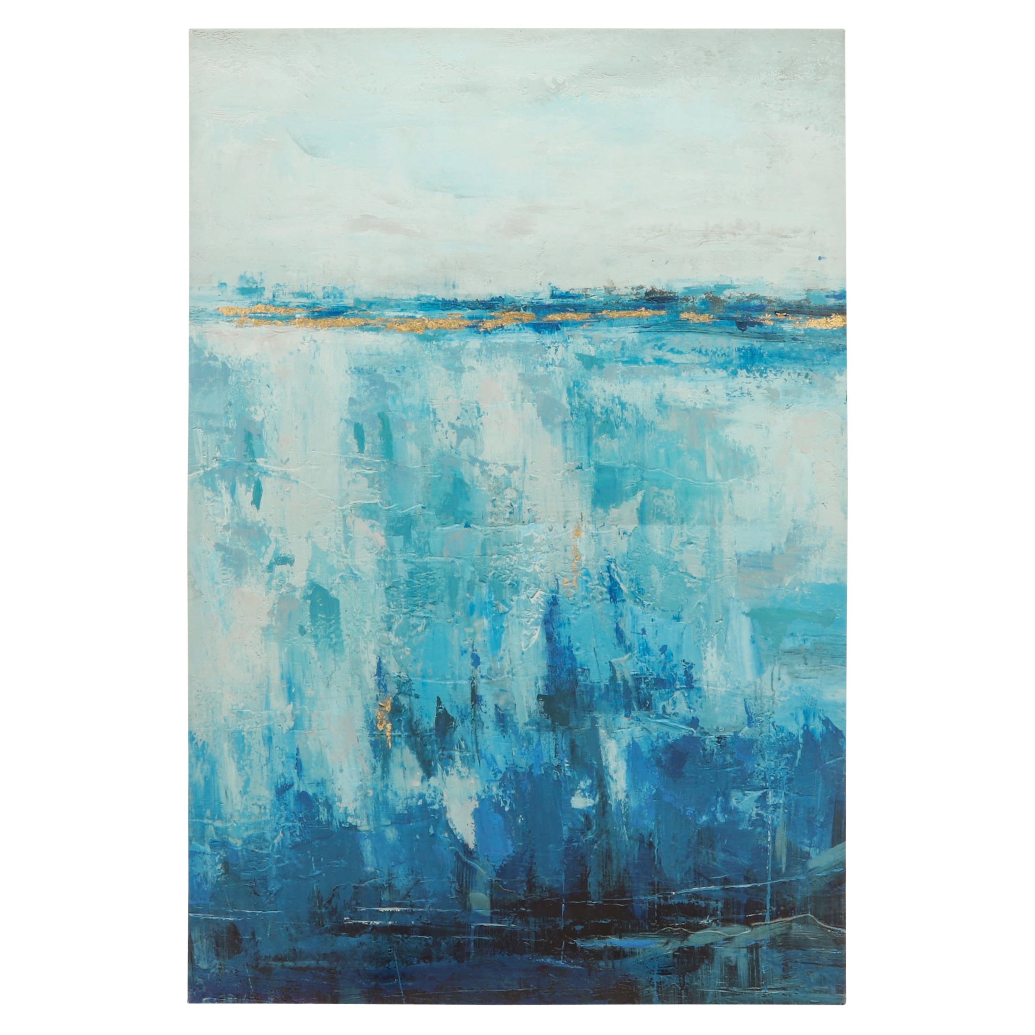 Blue Abstract Hand-Embellished Canvas Print, 48x16