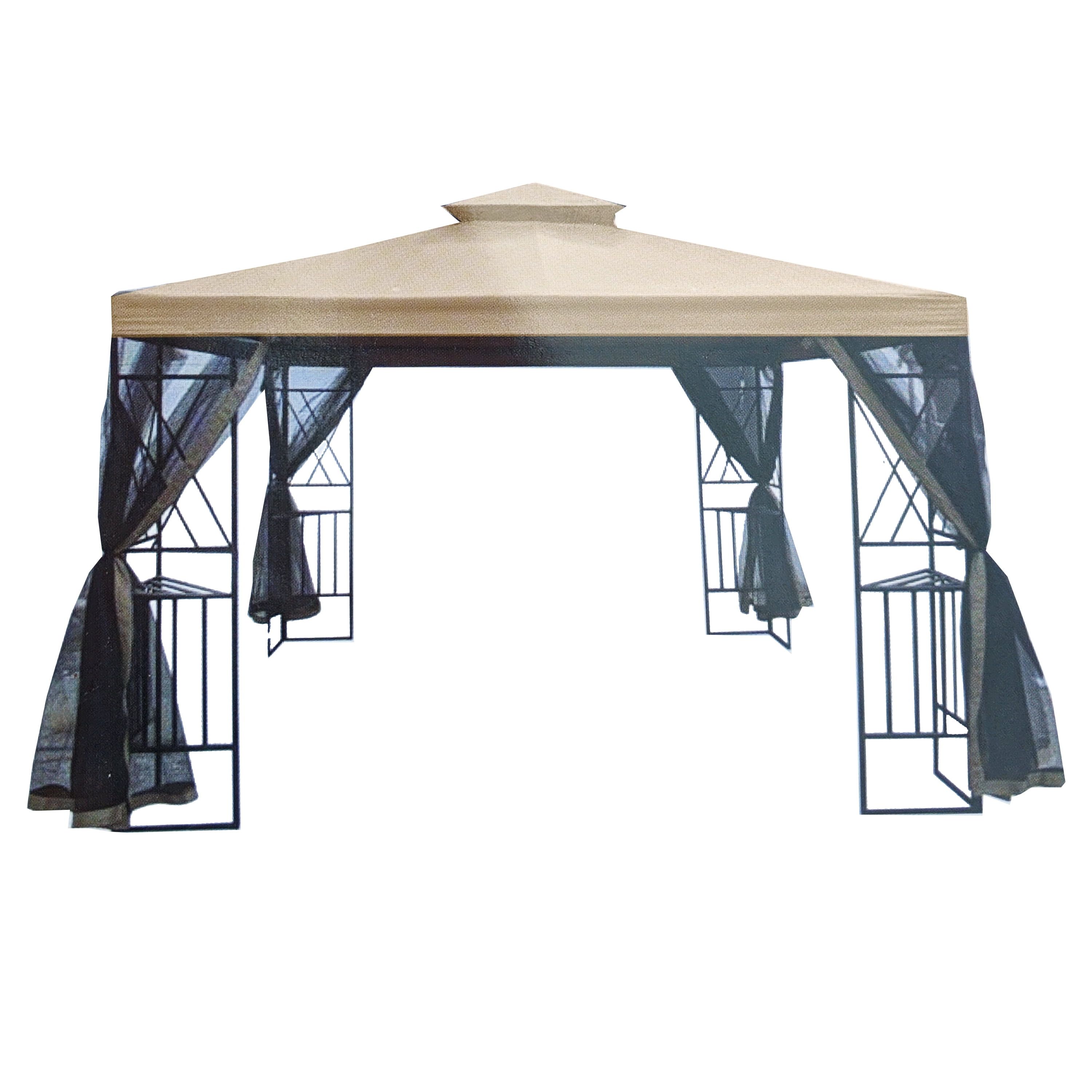 Beige Polyester Two-Tier 10' x 10' Garden Gazebo