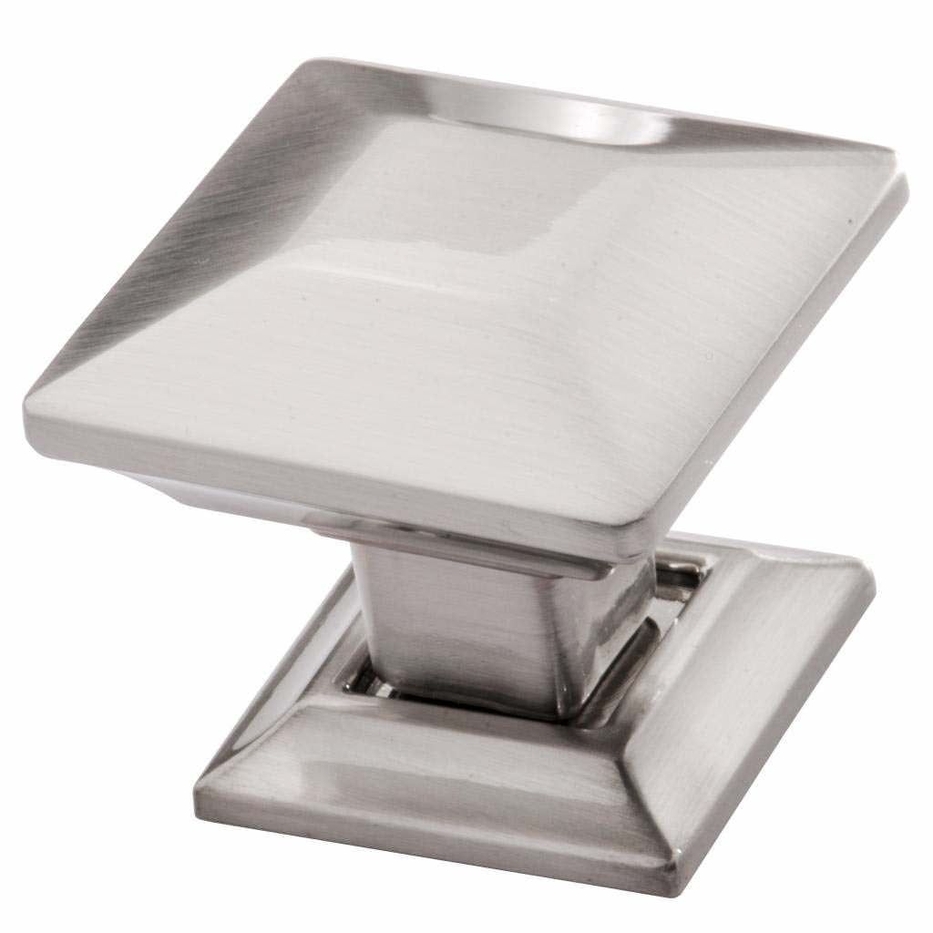 Brushed Nickel Square Cabinet Knob with Mounting Hardware