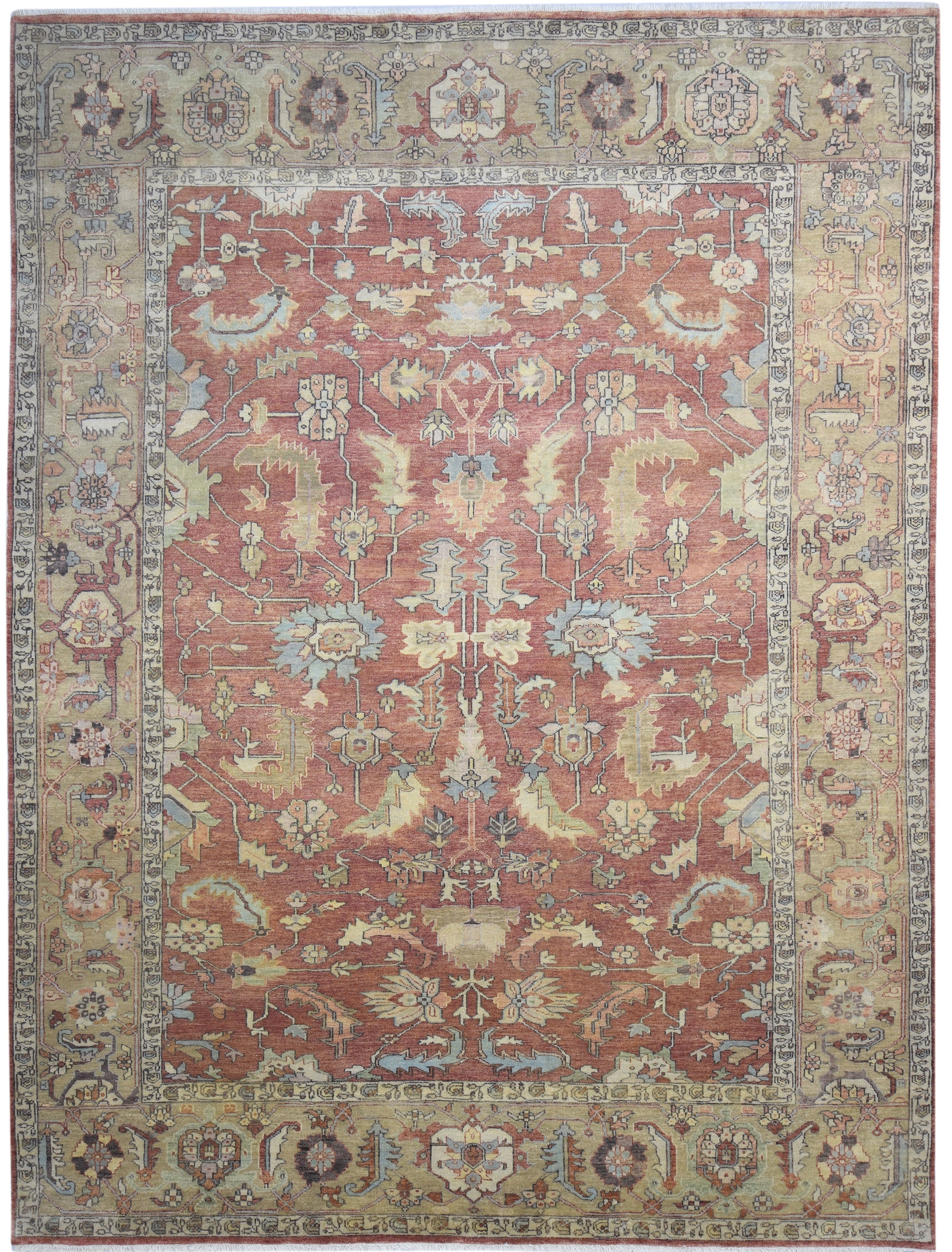 Hand-Knotted Red Wool Oriental 9' x 12' Rug with Fringe