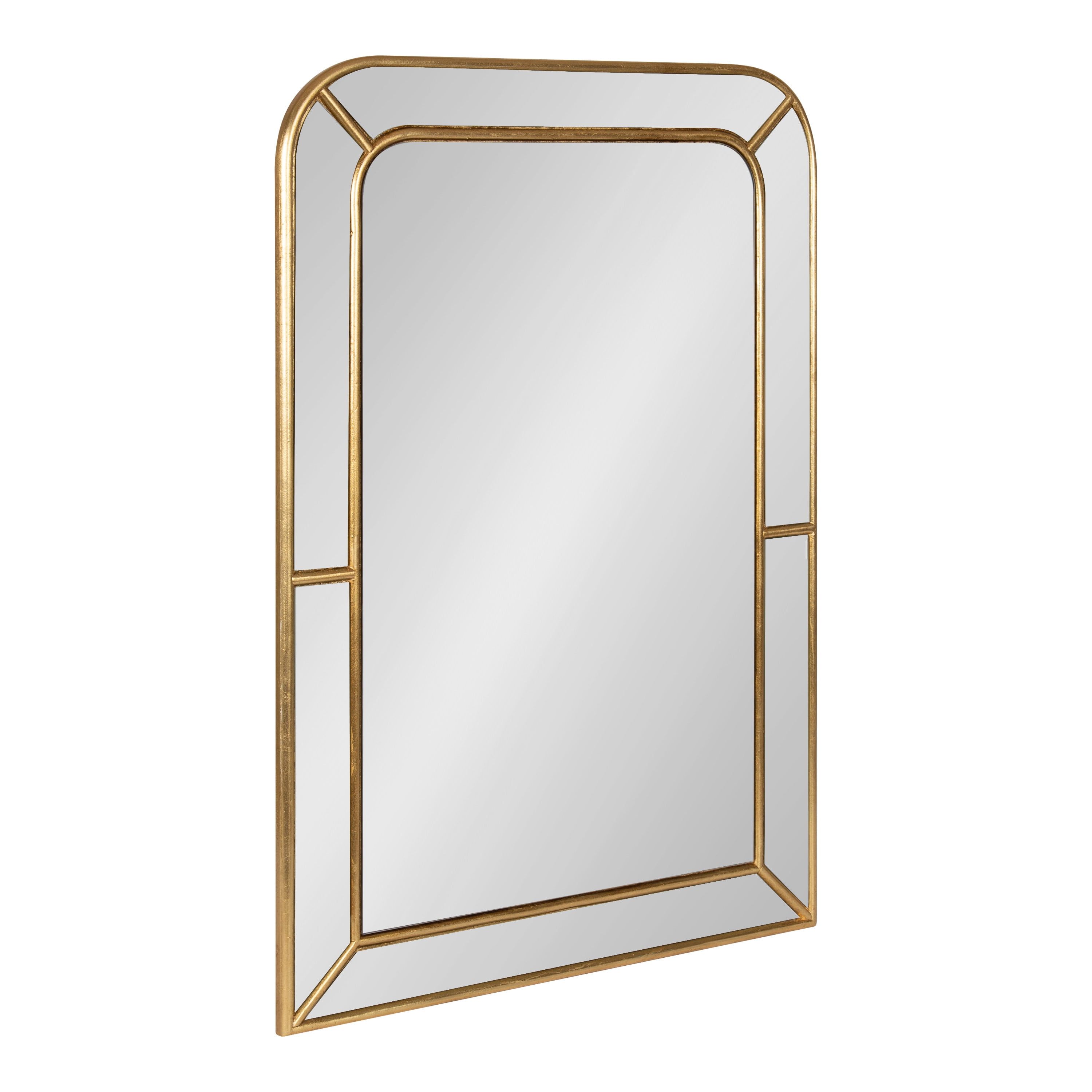 Gold Framed Rectangular Wall Mirror with Wooden Overlay