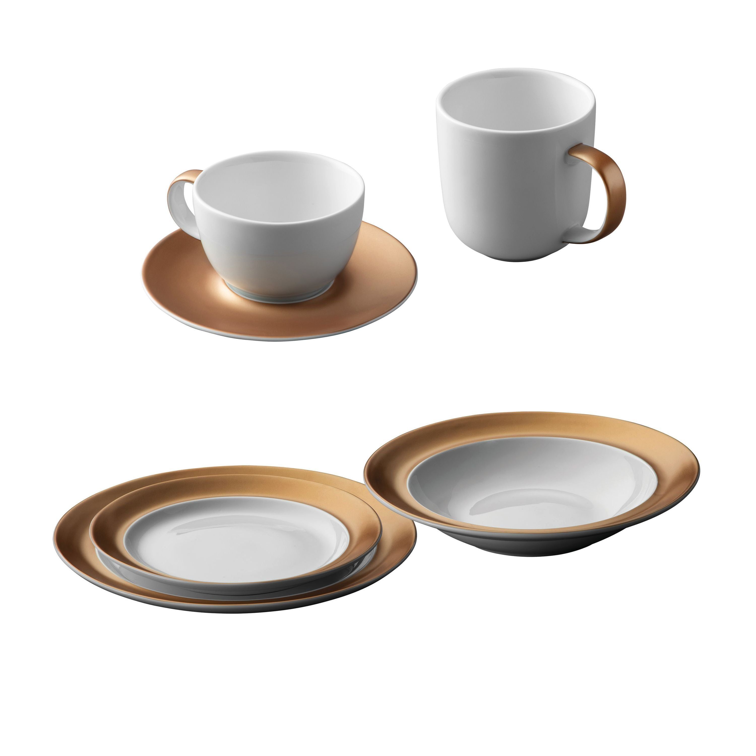 White and Gold Porcelain 6-Piece Dinnerware Set