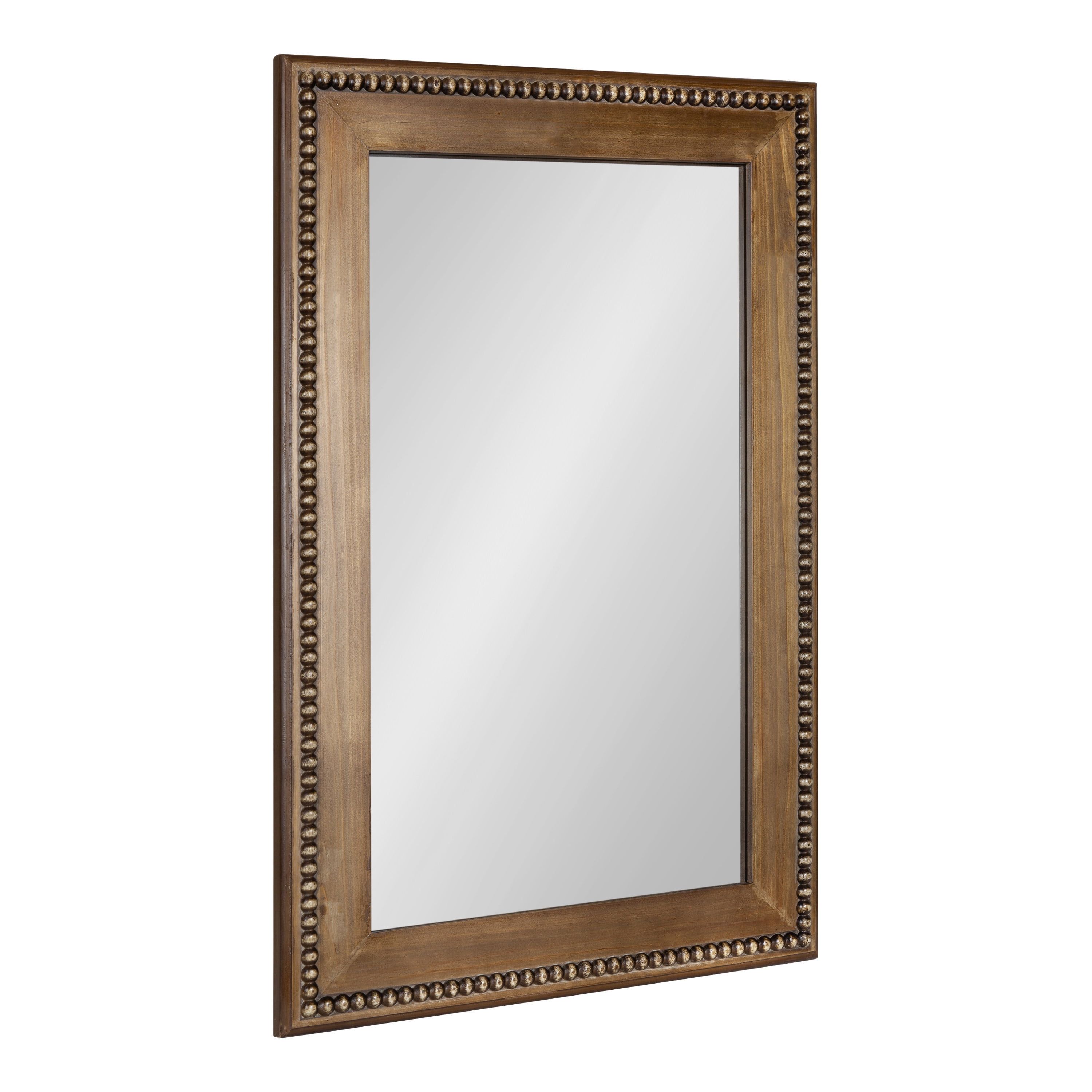 Rustic Brown Rectangular Wood Vanity Mirror with Beaded Edge