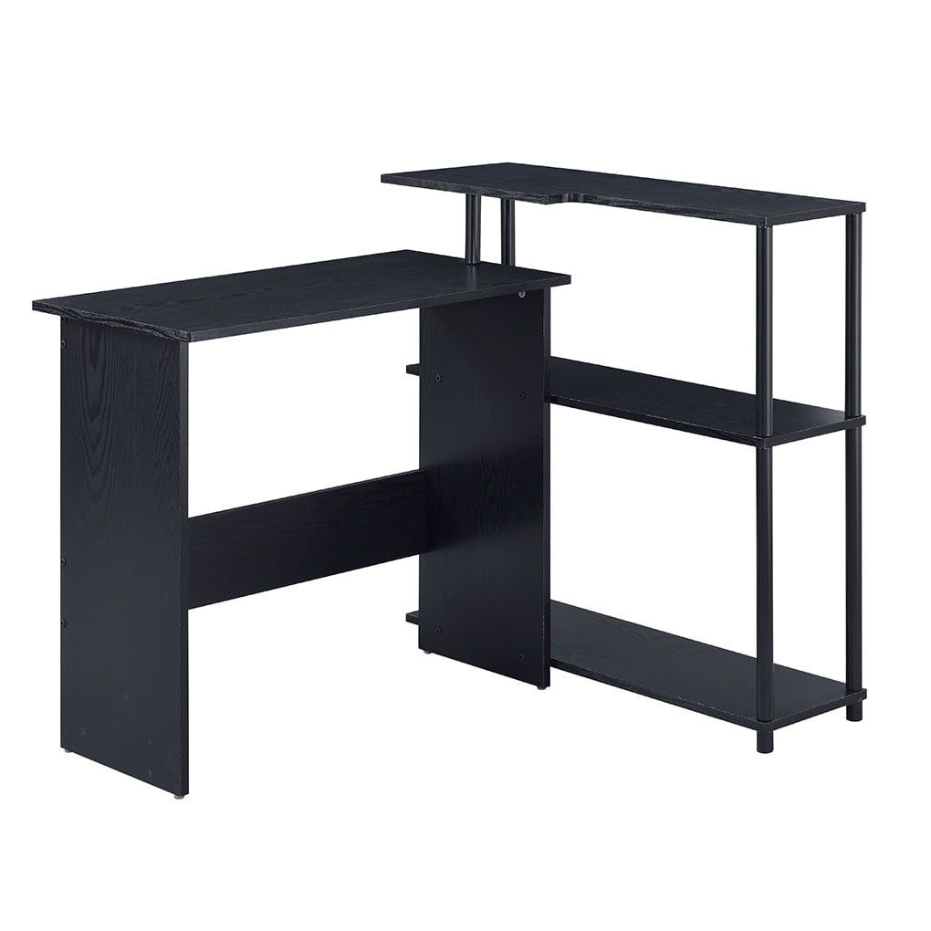 Elegant Black Wood Writing Desk with 3-Tier Storage Shelf