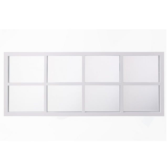 White Rectangular Windowpane Framed Wall Mirror, 17" x 42"