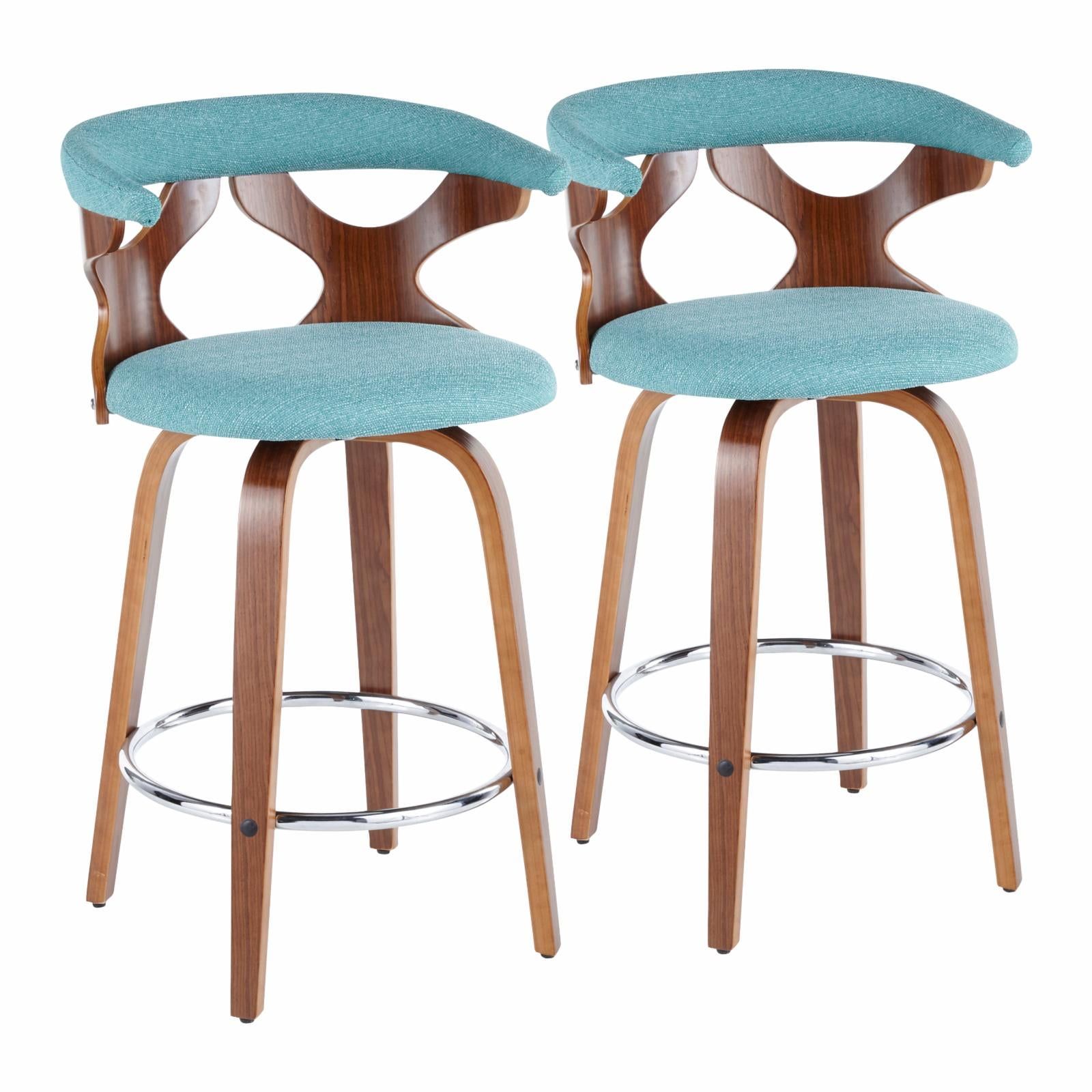 Light Blue Wood Swivel Mid Century Modern Counter Stool