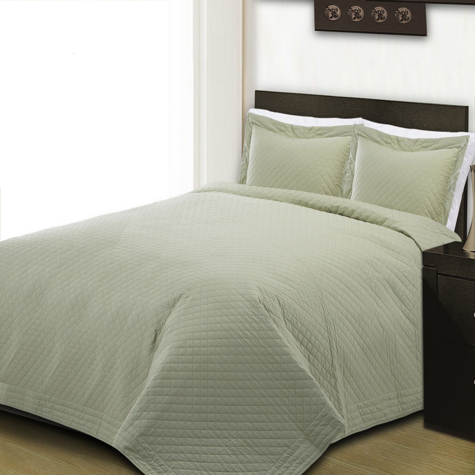 Sage Twin Cotton Diamond Stitched Quilt