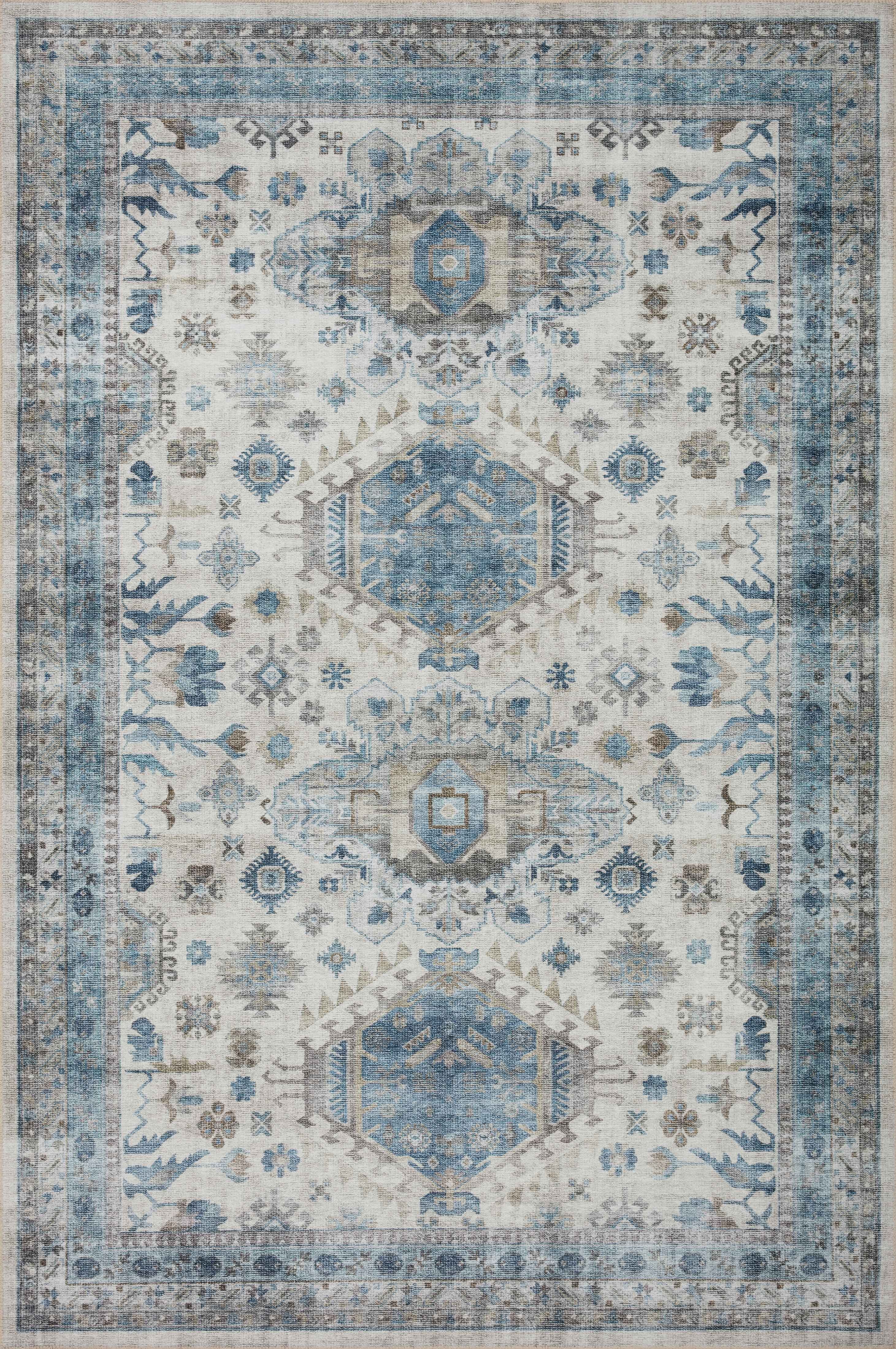 Ivory and Ocean Medallion Synthetic Area Rug 6' x 9'