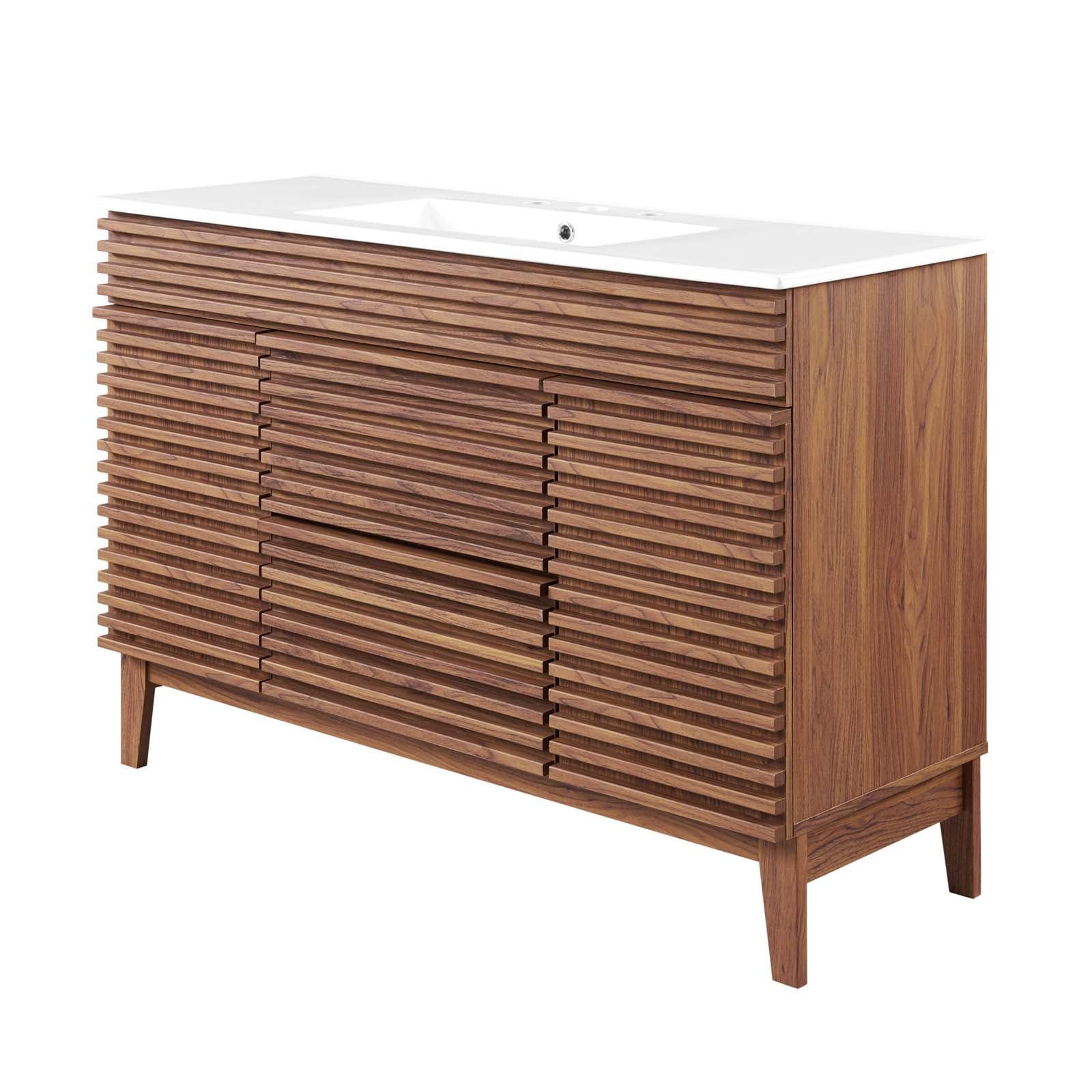 Walnut White Mid-Century Modern Single Sink Vanity