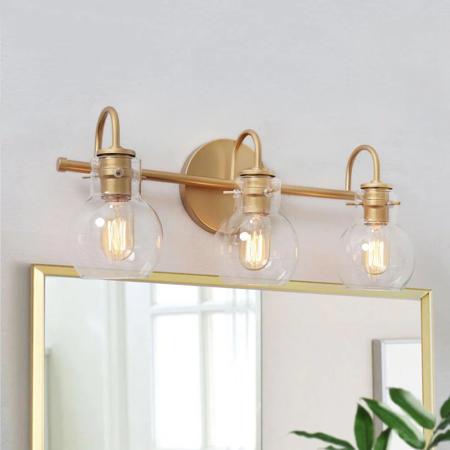 Gold 3-Light Bathroom Vanity Fixture with Clear Glass Shades