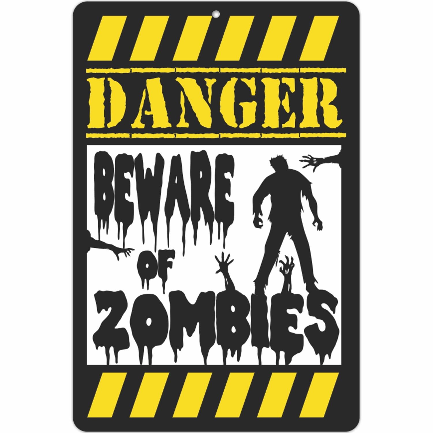 Danger Beware of Zombies Yellow and Black Aluminum Sign