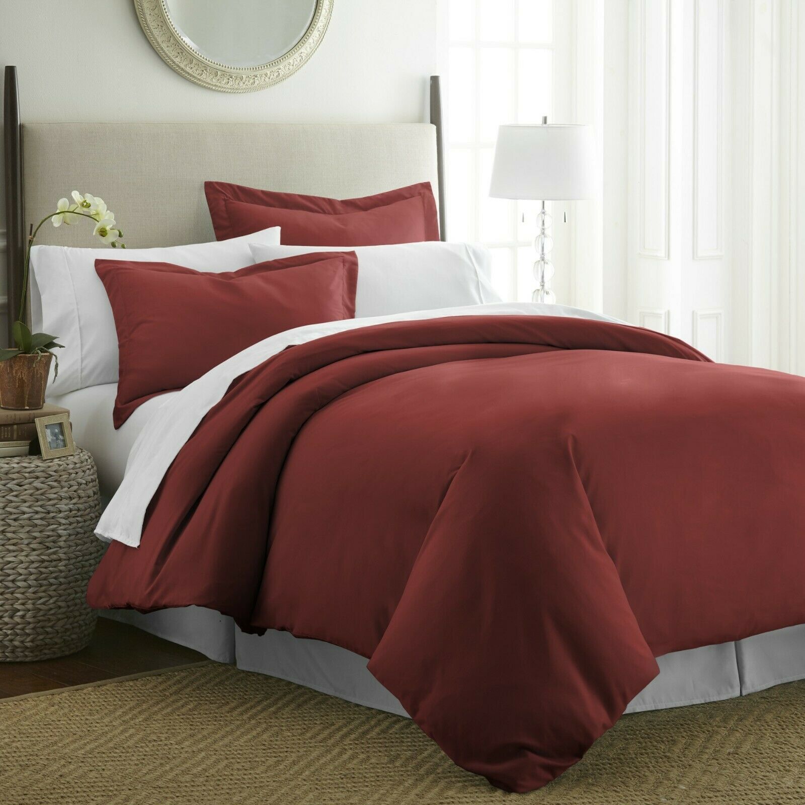 Burgundy Microfiber Full/Queen Duvet Cover Set with Shams