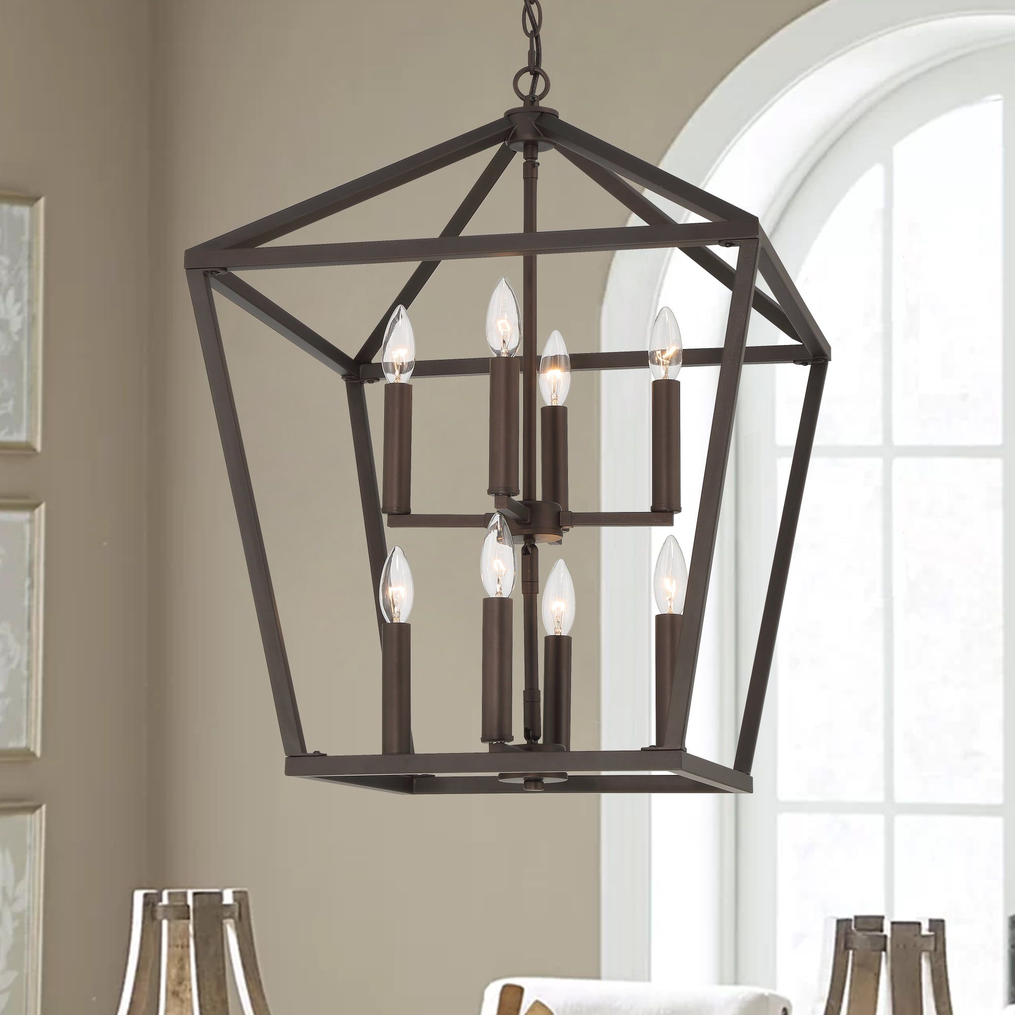 Oil-Rubbed Bronze 8-Light Geometric Lantern Chandelier