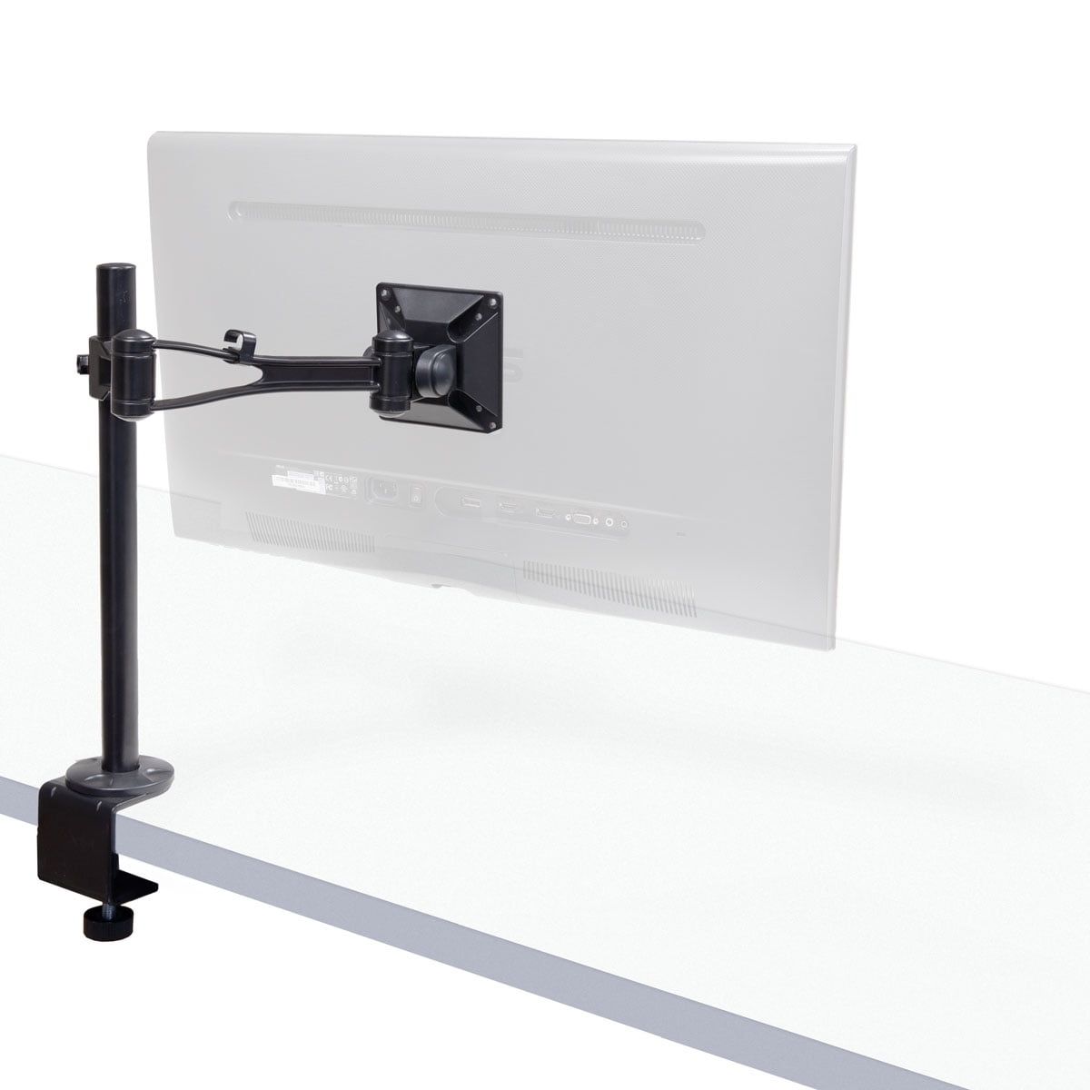 Black Aluminum Adjustable Single Monitor Stand with C Clamp