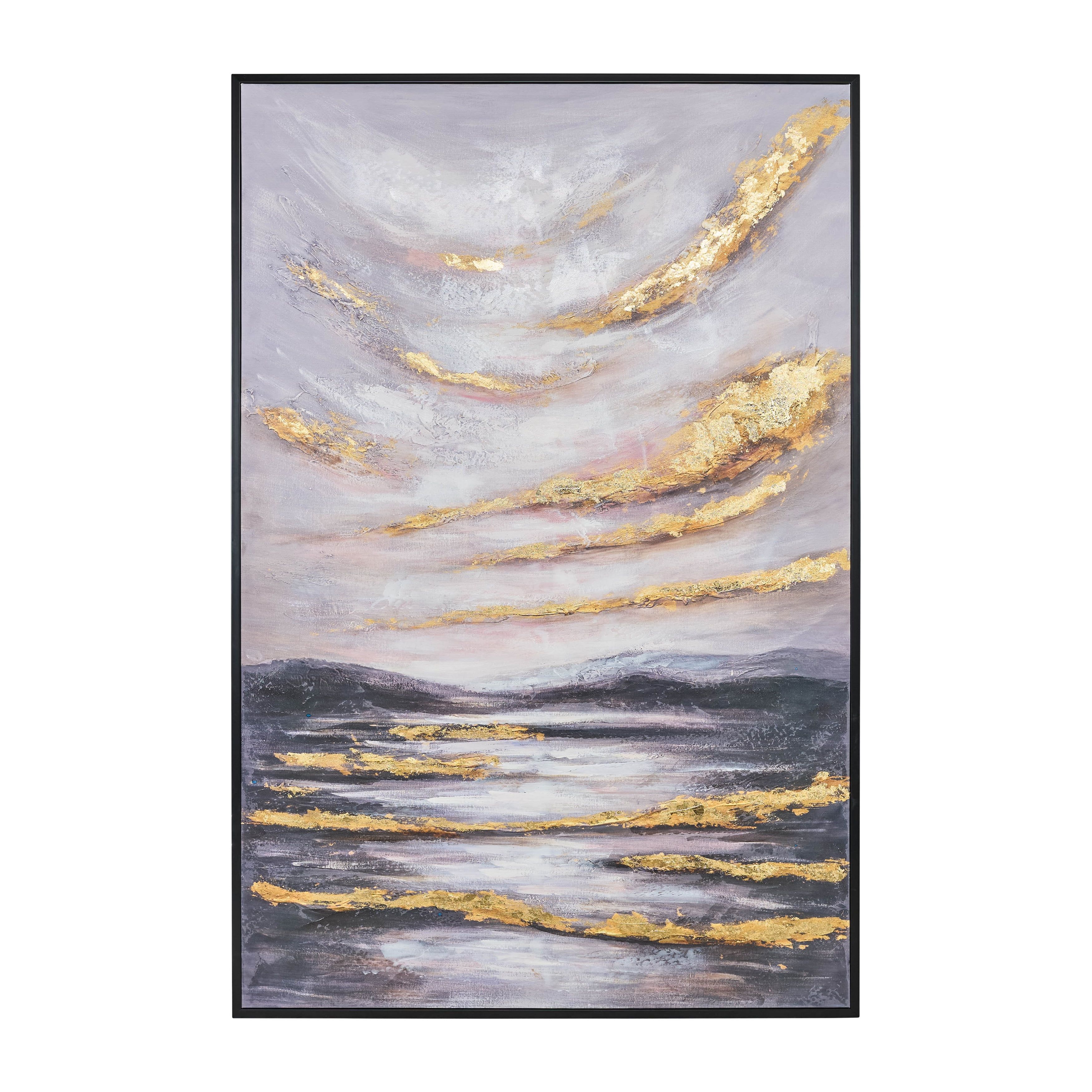 Gray and Gold 40x60 Hand-Painted Sky Canvas Wall Art