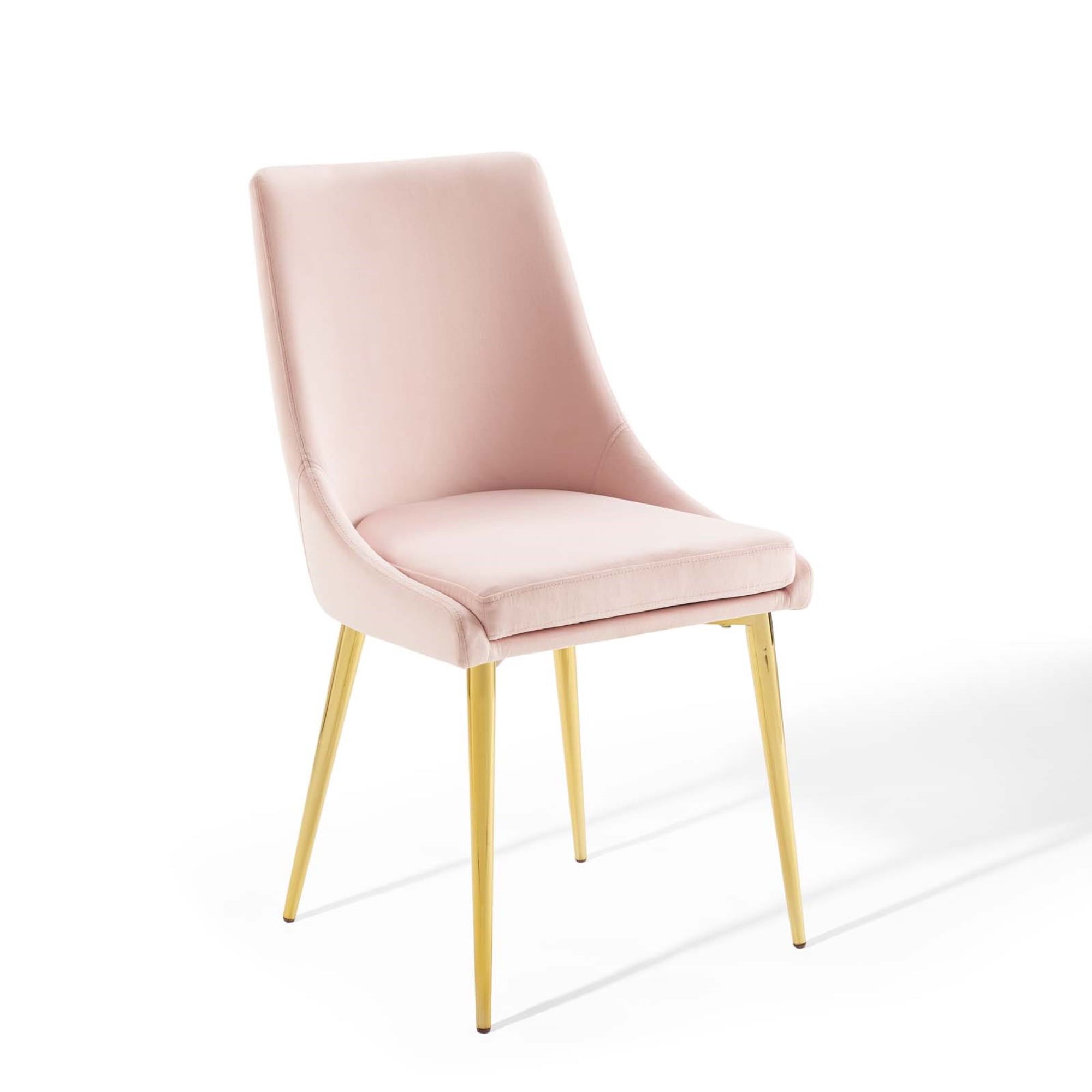 Isle Pink Velvet Upholstered Swivel Side Chair with Gold Metal Legs