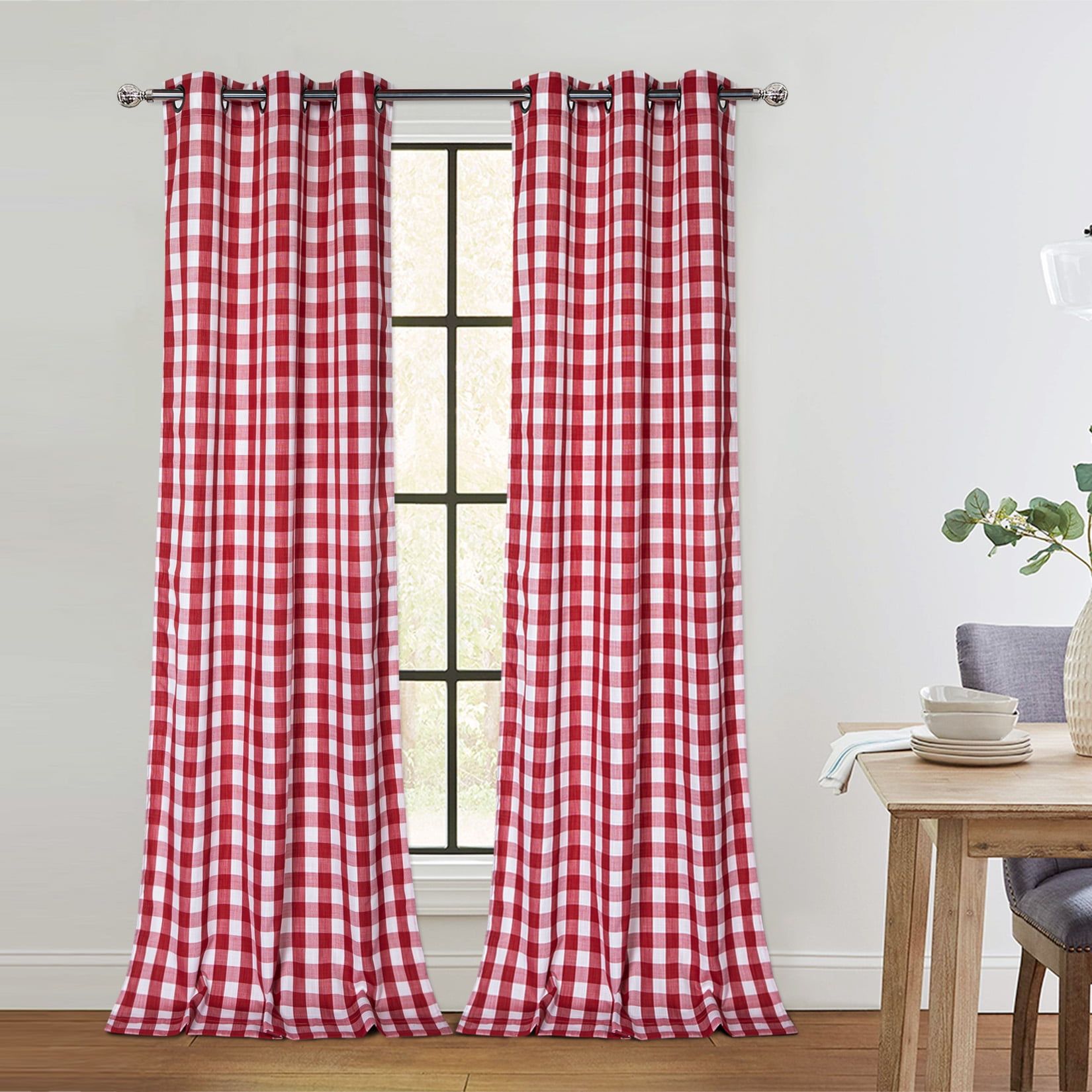 Red and White Buffalo Check Grommet Curtains 84 Inches