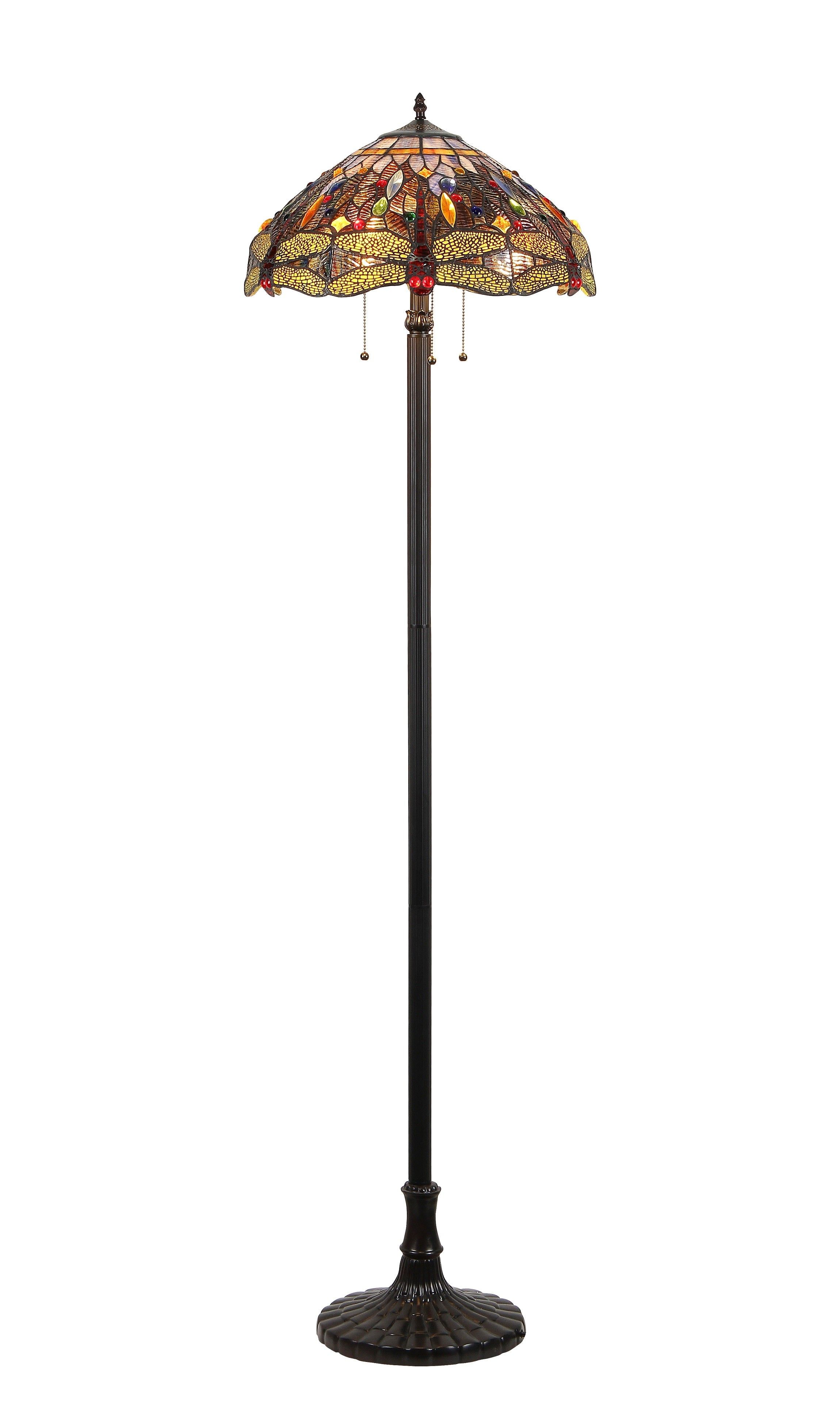 Tiffany-Style Dragonfly Stained Glass Bronze Floor Lamp