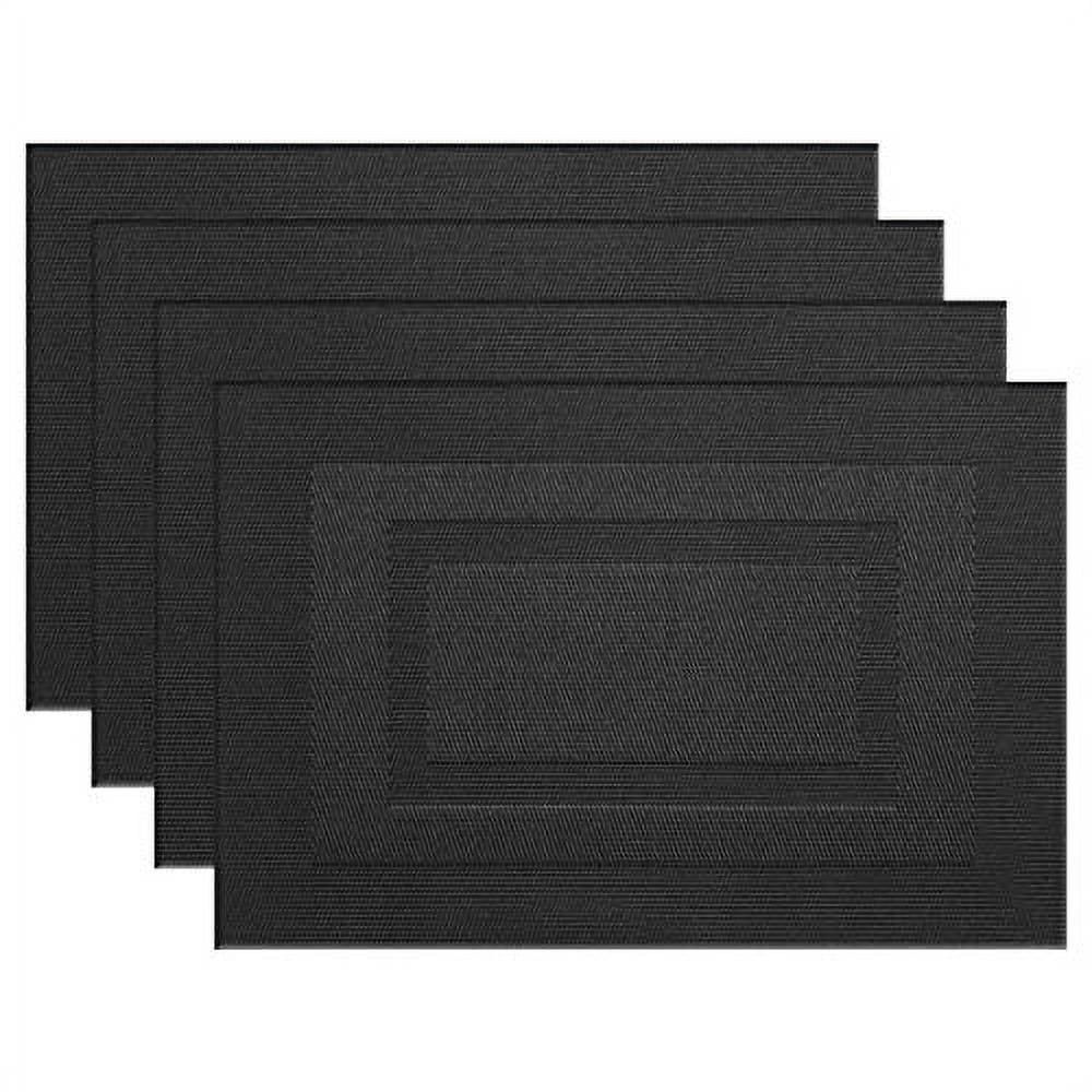 Elegant Black Vinyl Woven Placemats for Dining Table Set of 4