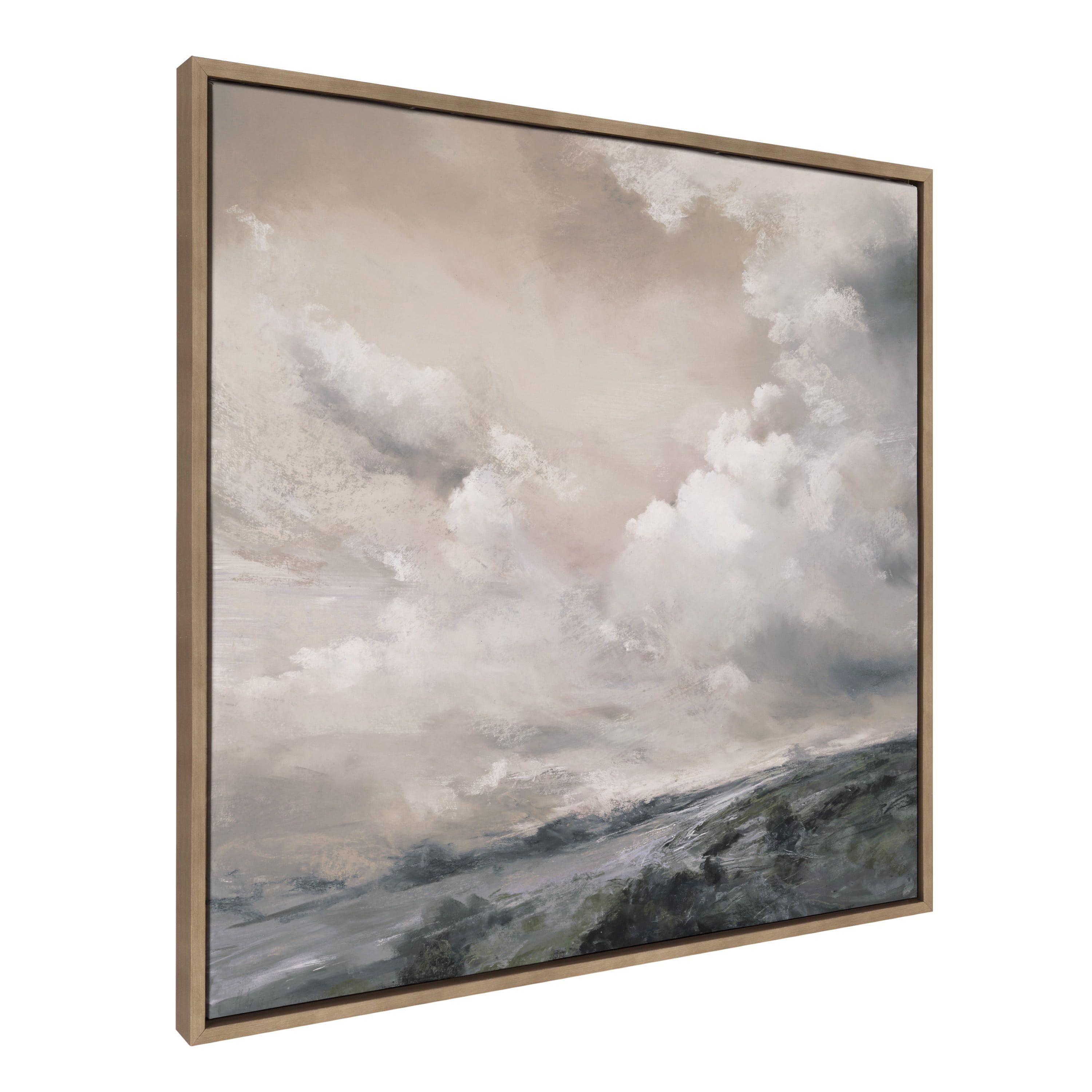 Sepia Ocean Waves 30x30 Gold Framed Canvas Wall Art