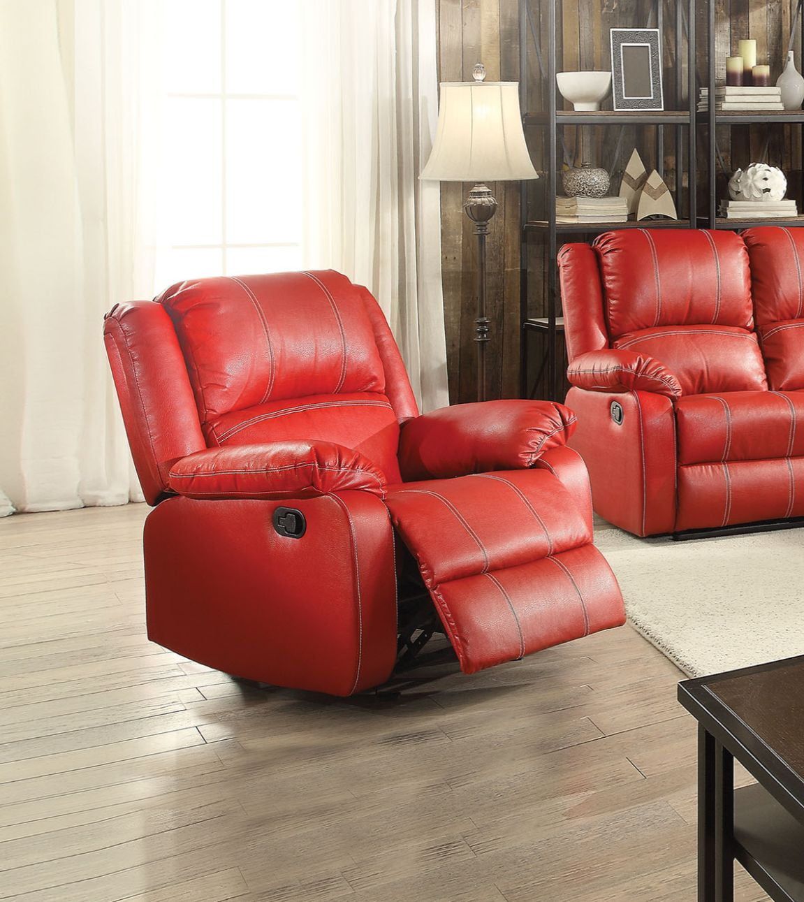 Zuriel Red Faux Leather Rocker Recliner