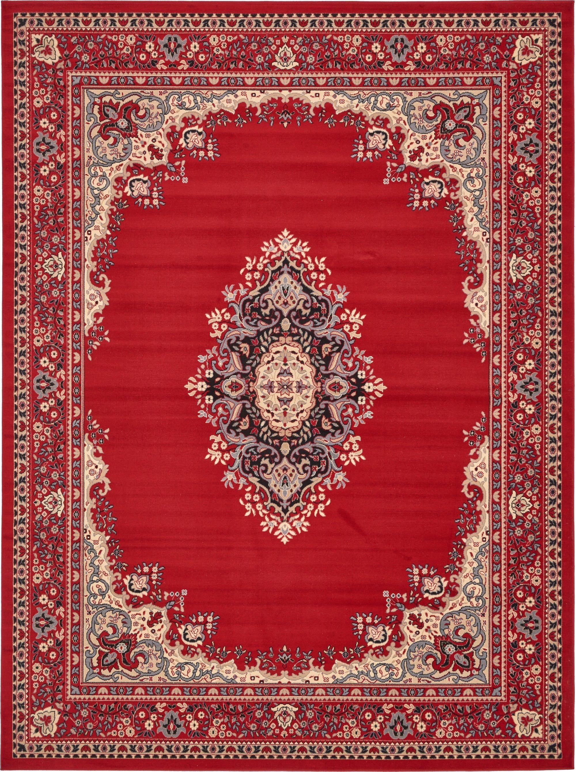 Red and Black Medallion Synthetic Stain-Resistant 10x13 Rug