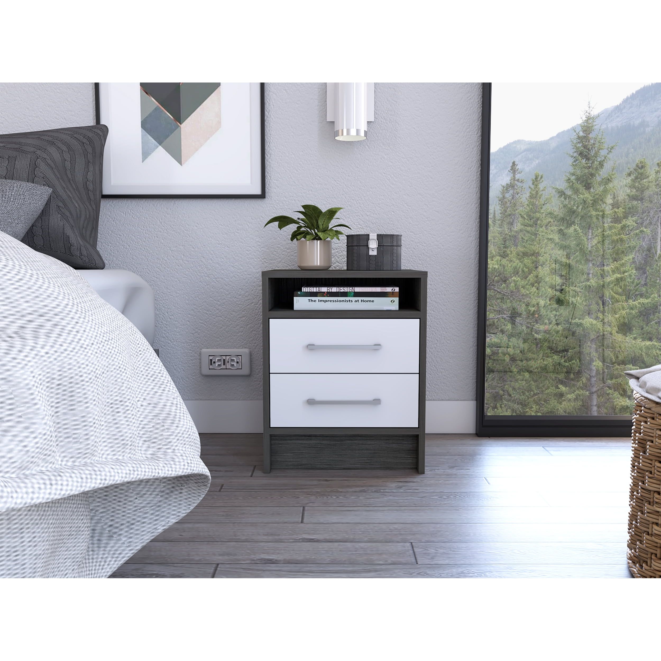 Philadelphia Smoky Oak and White 2-Drawer Nightstand with Concealed Shelf