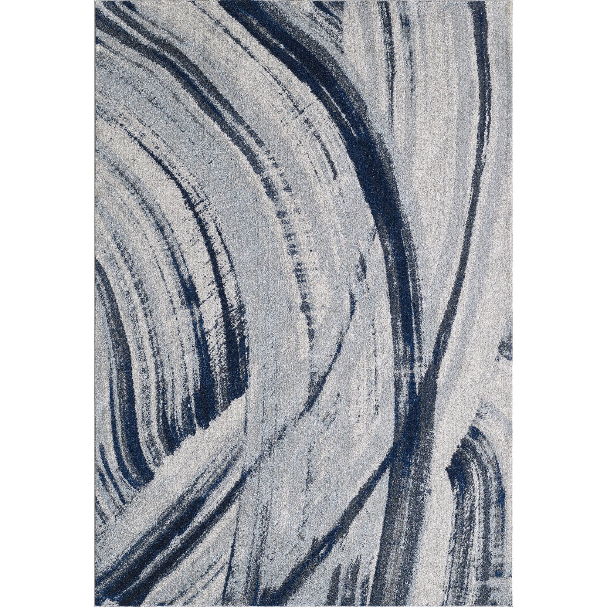 Small Blue and White Abstract Polypropylene Rug