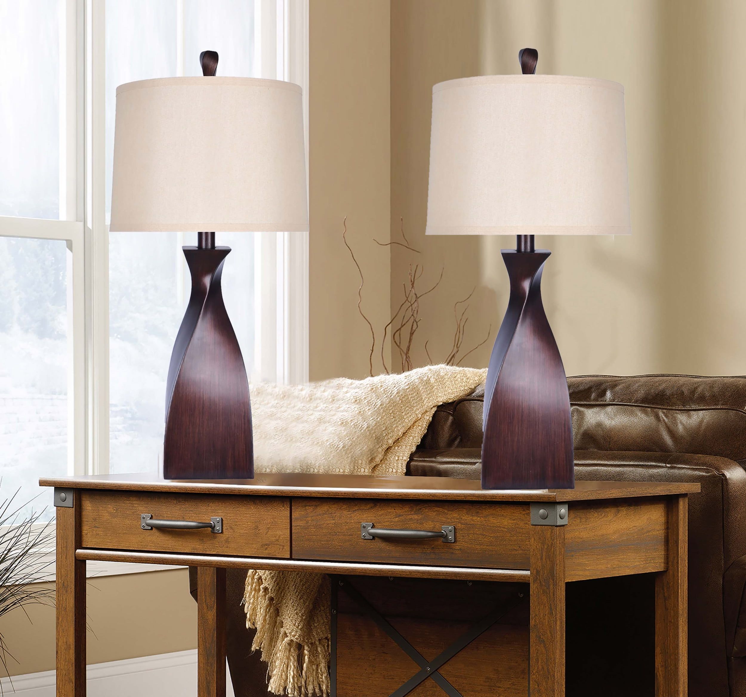 Curvo 30" Copper Bronze Polyresin Table Lamps with Linen Shades