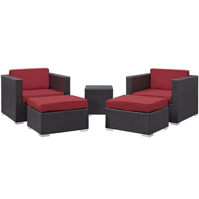Espresso Red 5-Piece Outdoor Patio Sectional Set with Synthetic Rattan