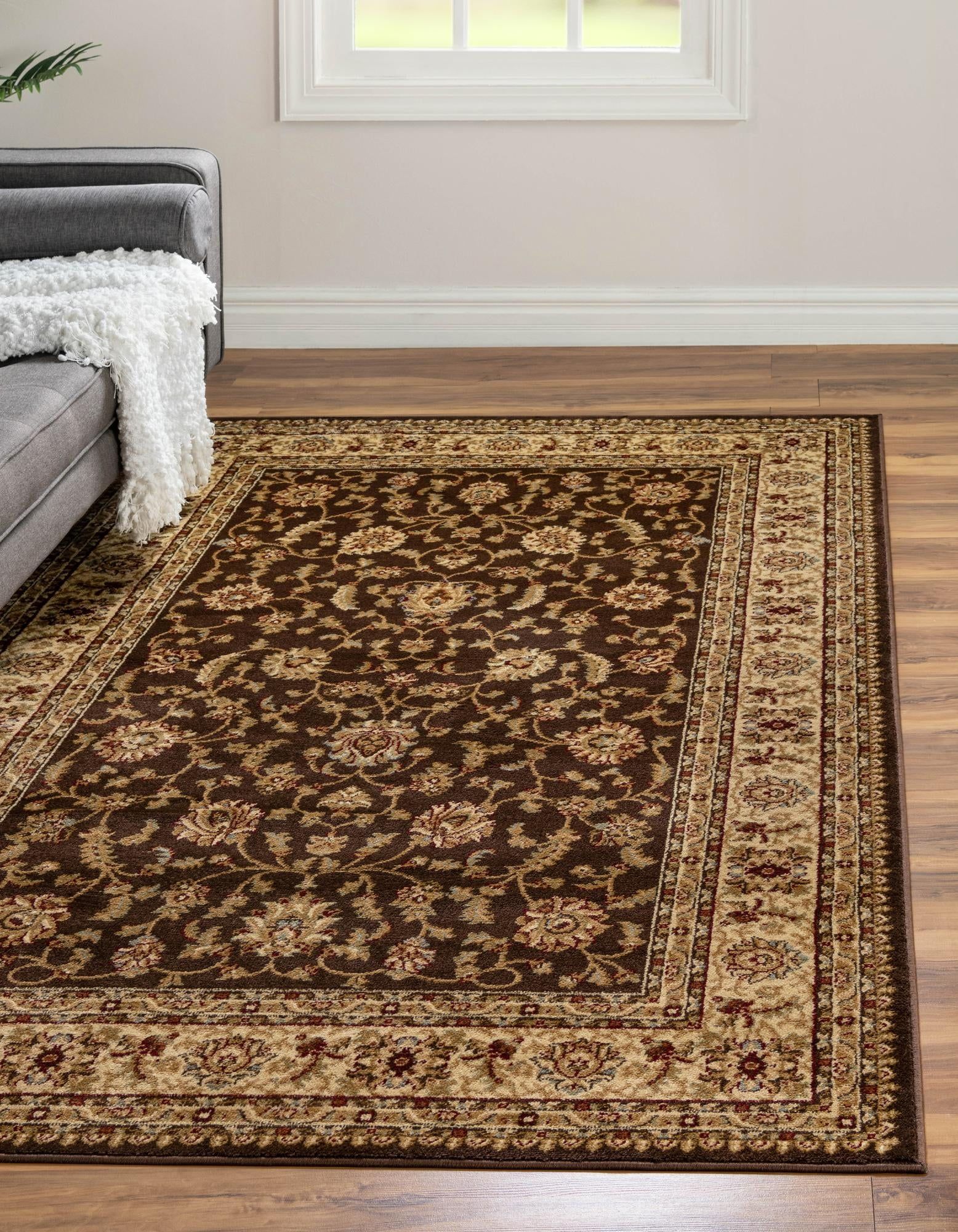 Elegant Floral Essence 6' x 9' Brown Synthetic Area Rug