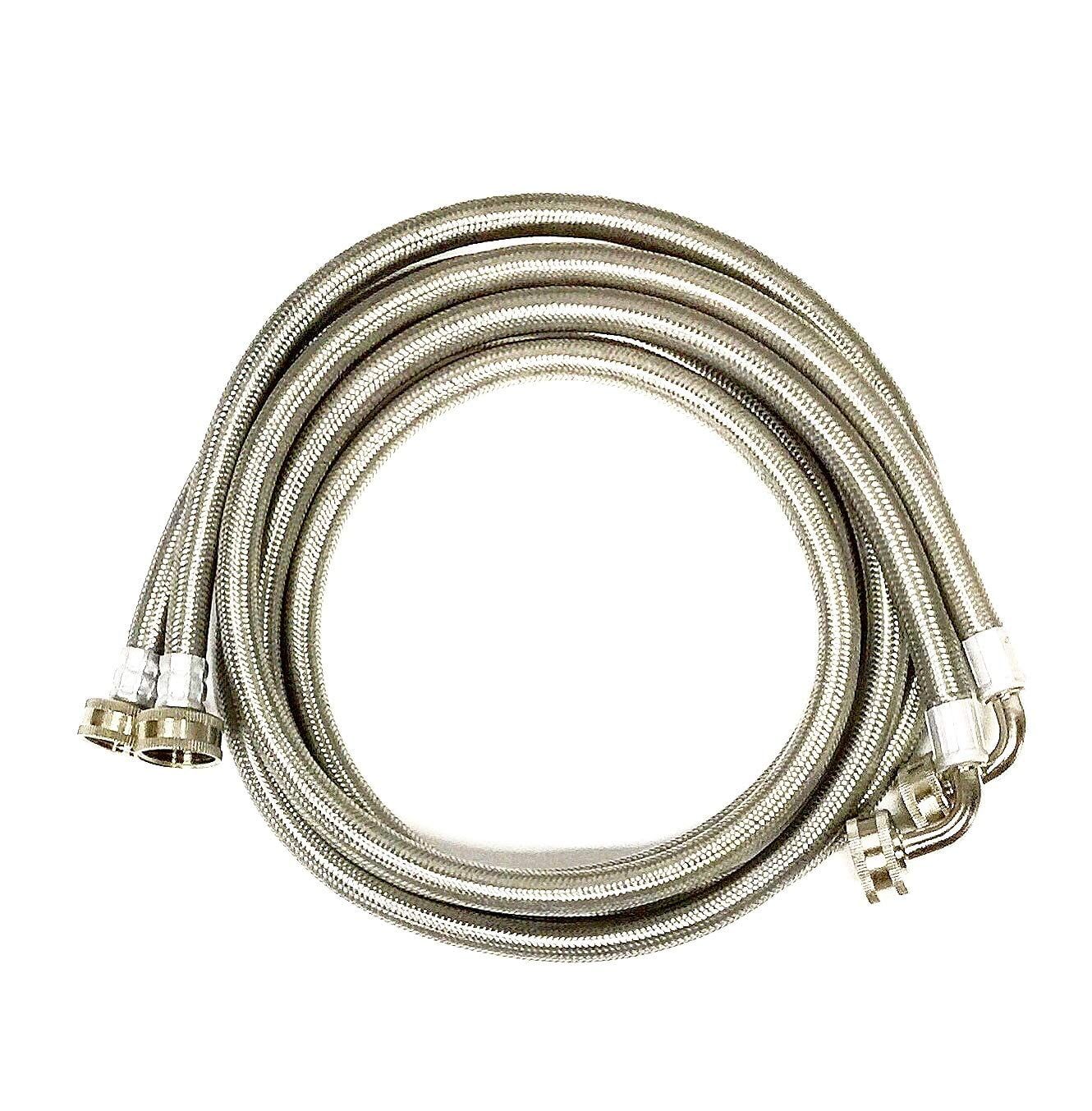 5 FT Silver Stainless Steel Washing Machine Hoses with 90 Degree Elbow