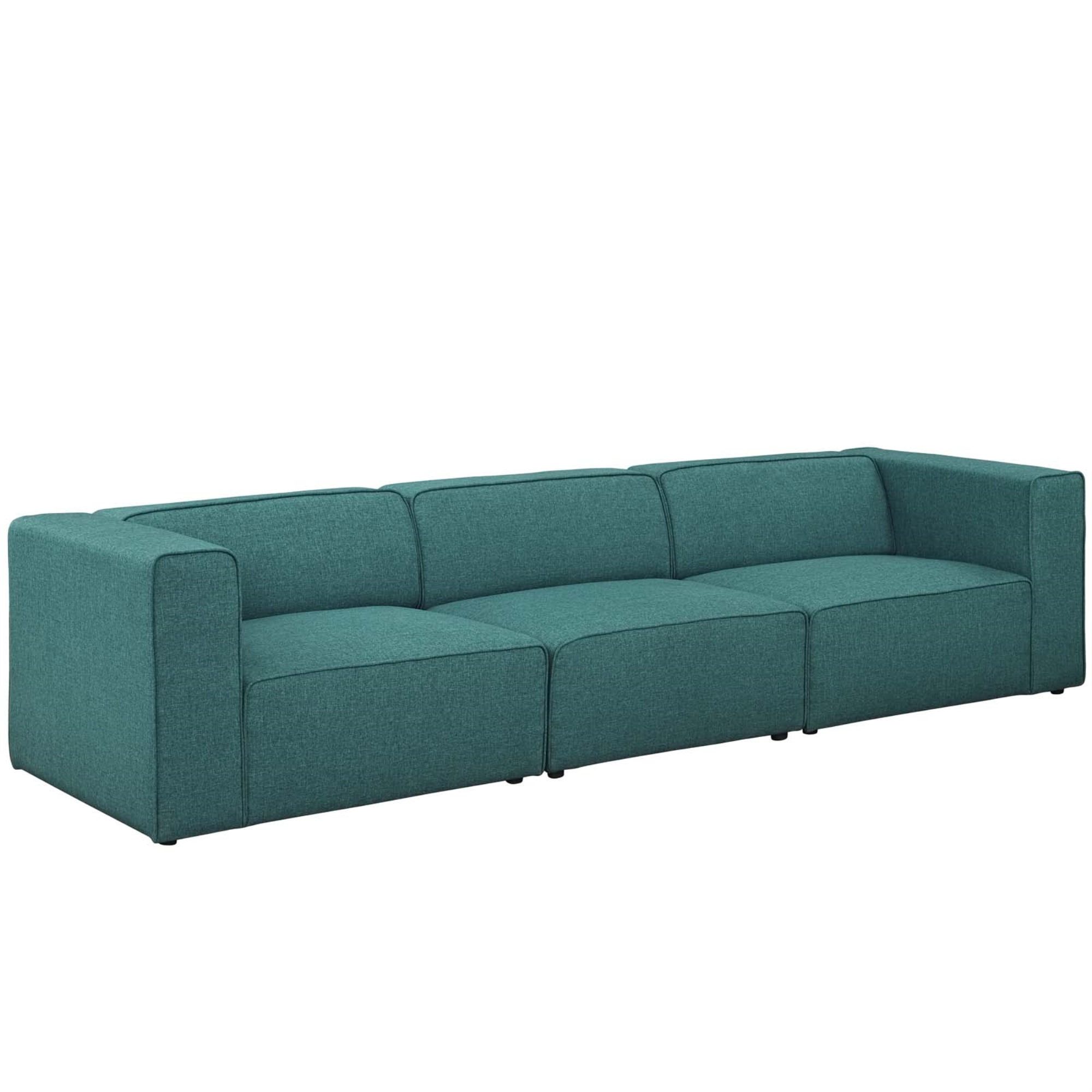 Expansive Teal Fabric 3-Piece Sectional Sofa Set with Elegant Piping