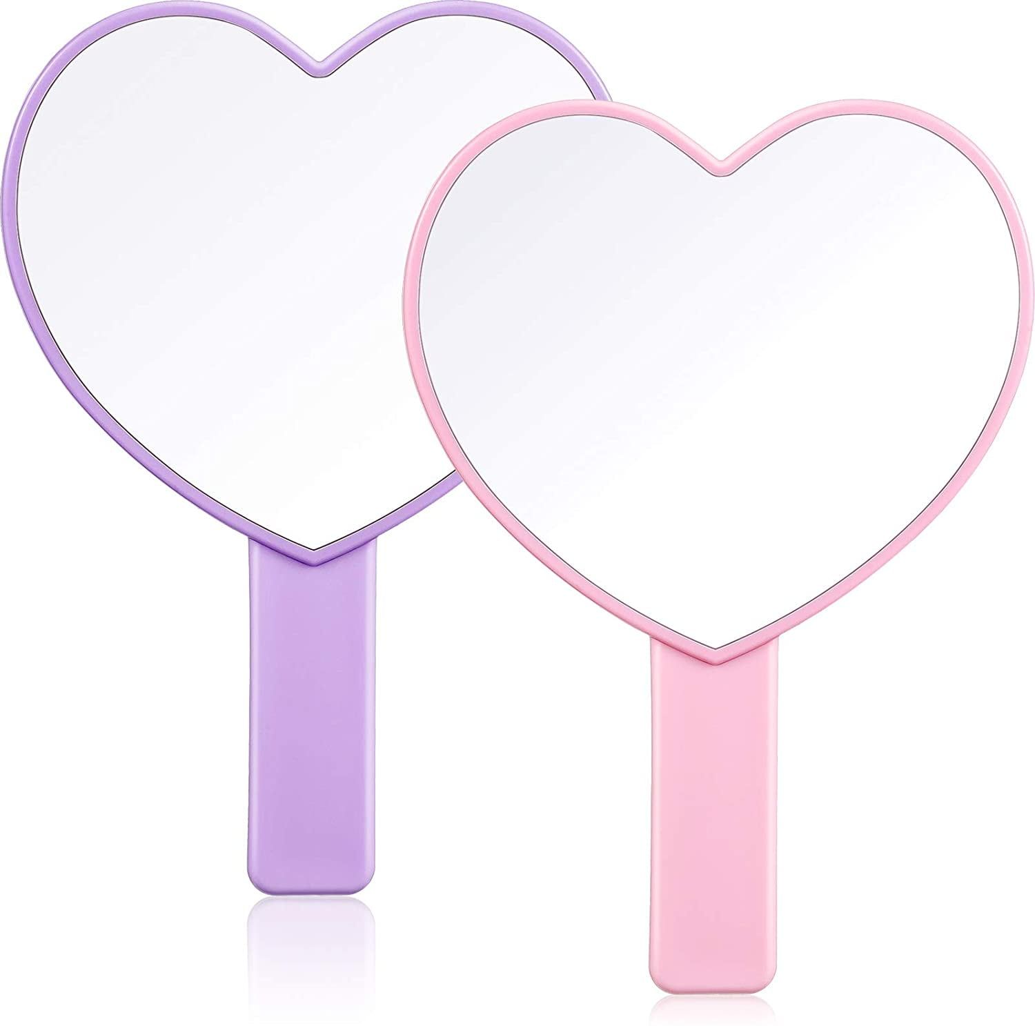 Pink and Purple Heart-Shaped Handheld Makeup Mirrors