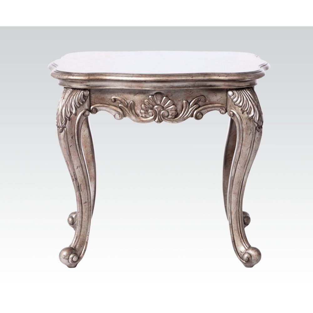 Chantelle Silver Carved Wood End Table