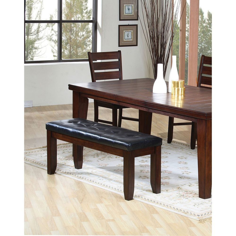 Espresso Brown and Black Leather Tufted Dining Bench, 48"